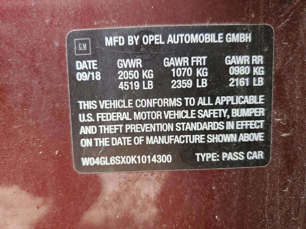 2019 Buick Regal Preferred Burgundy vin: W04GL6SX0K1014300