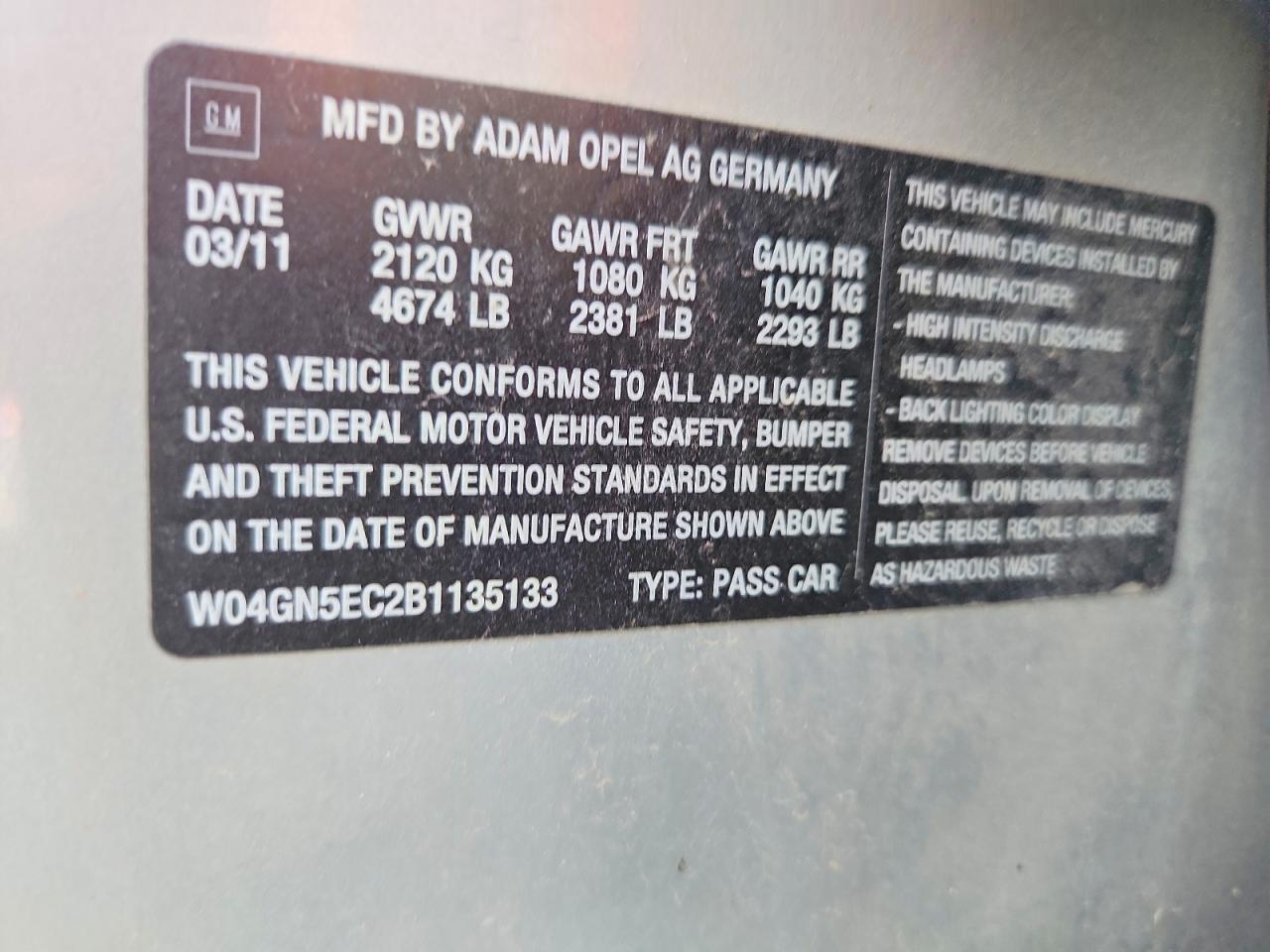2011 Buick Regal Silver vin: W04GN5EC2B1135133