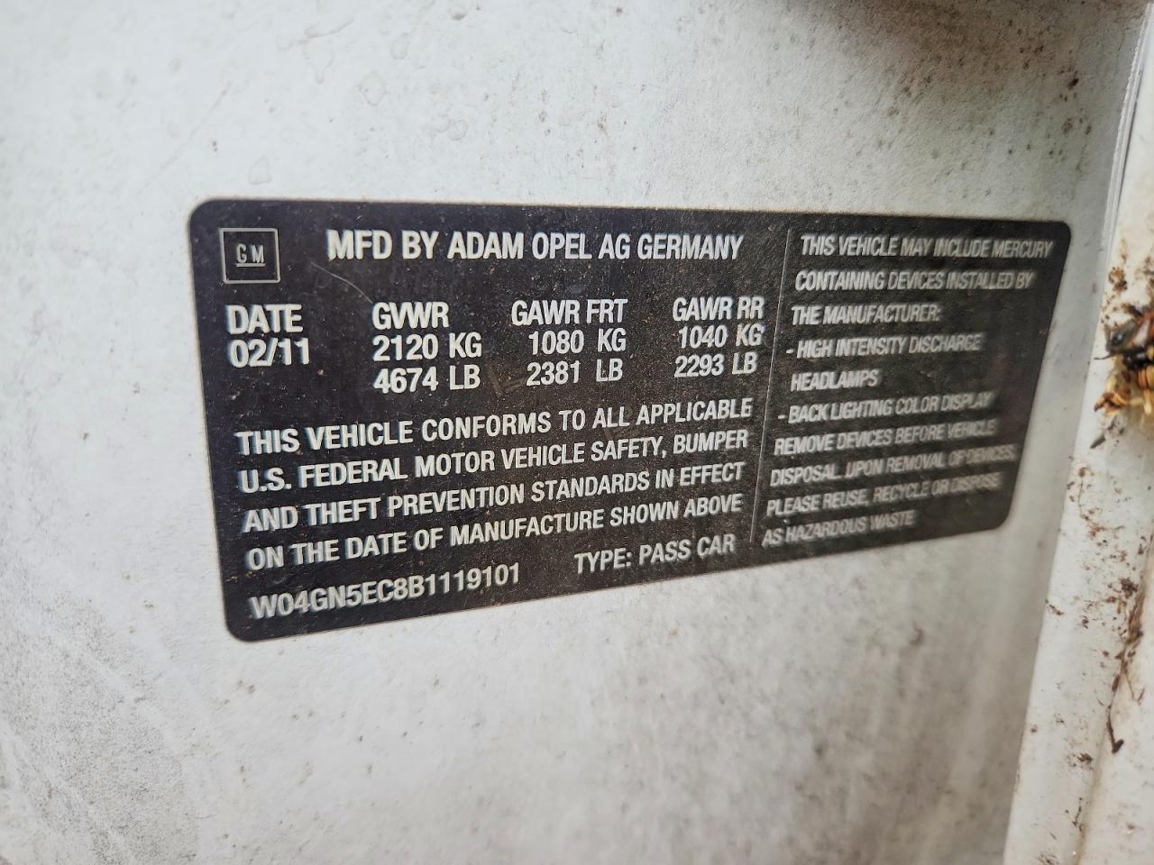 2011 Buick Regal Cxl White vin: W04GN5EC8B1119101