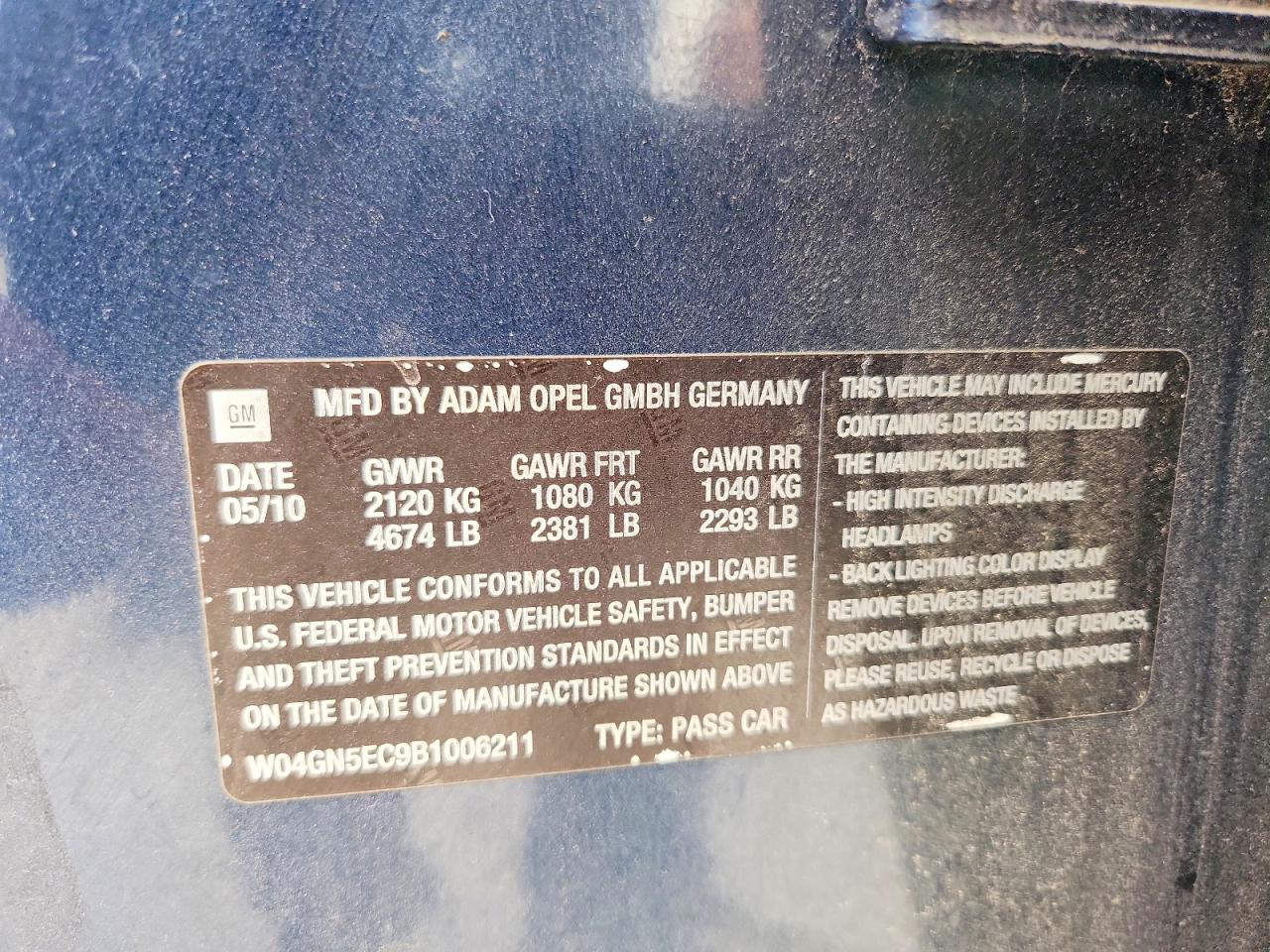 2011 Buick Regal Cxl Blue vin: W04GN5EC9B1006211