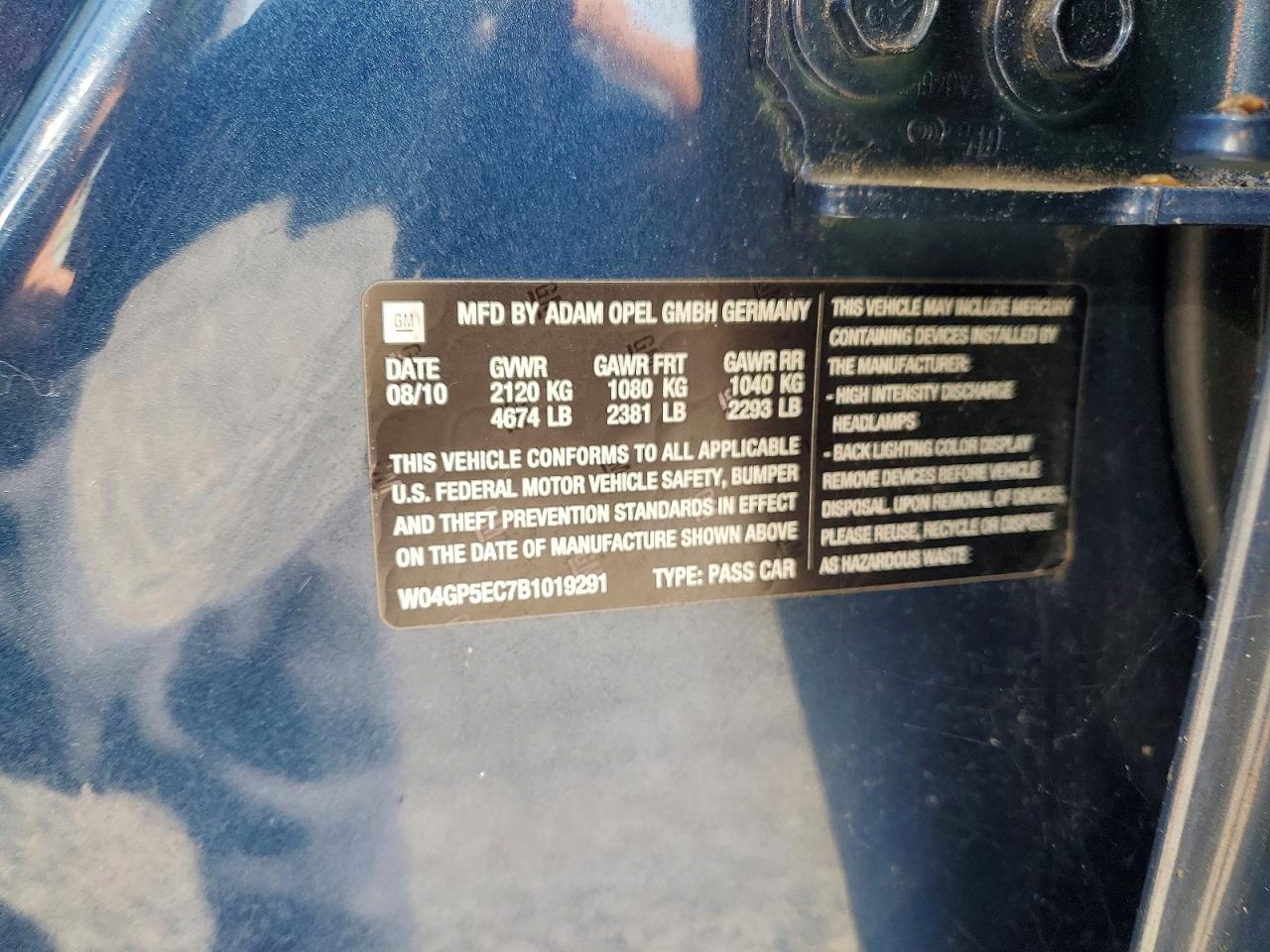 2011 Buick Regal Cxl Blue vin: W04GP5EC7B1019291