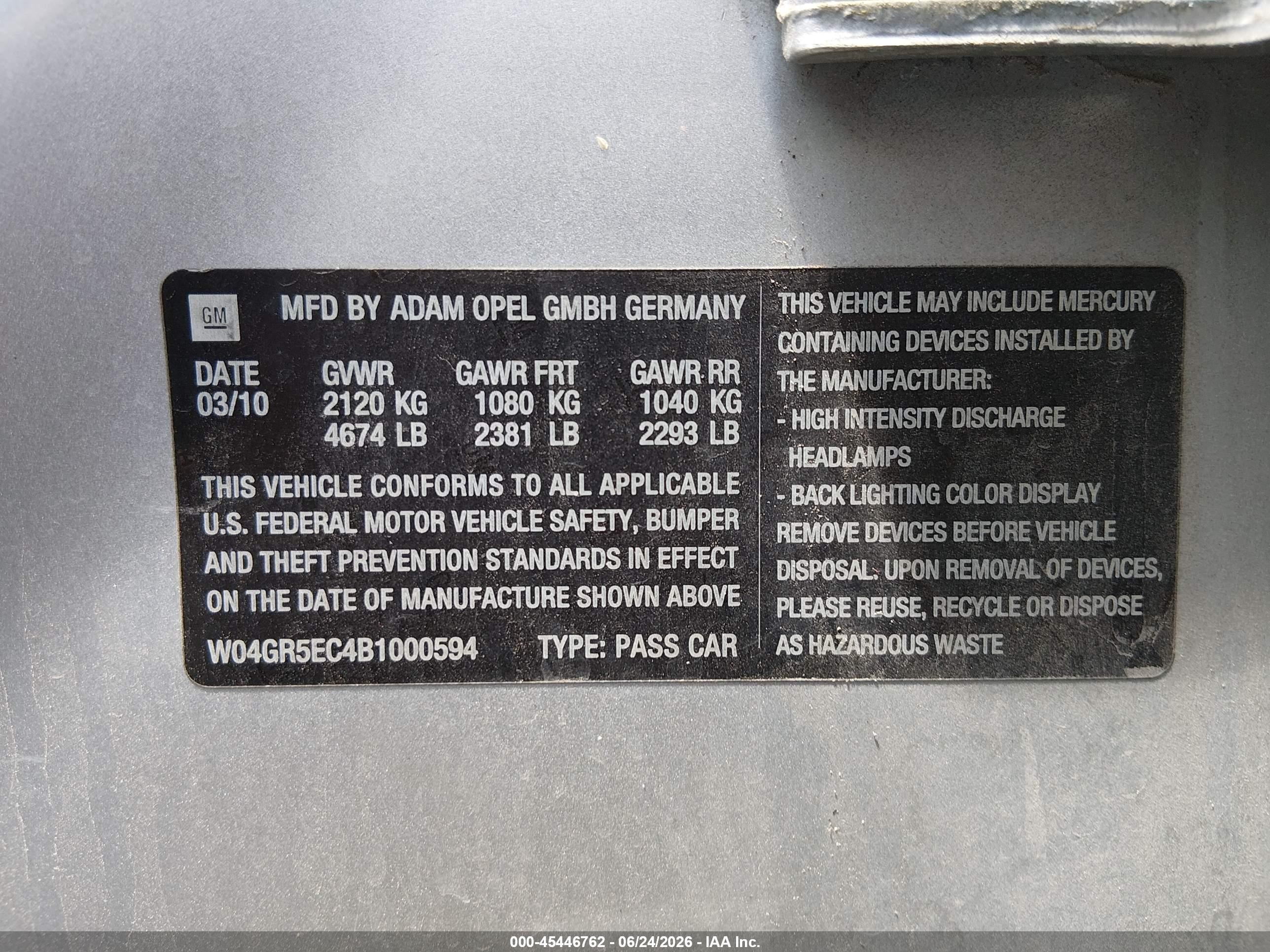 2011 Buick Regal Cxl Russelsheim Серебряный vin: W04GR5EC4B1000594