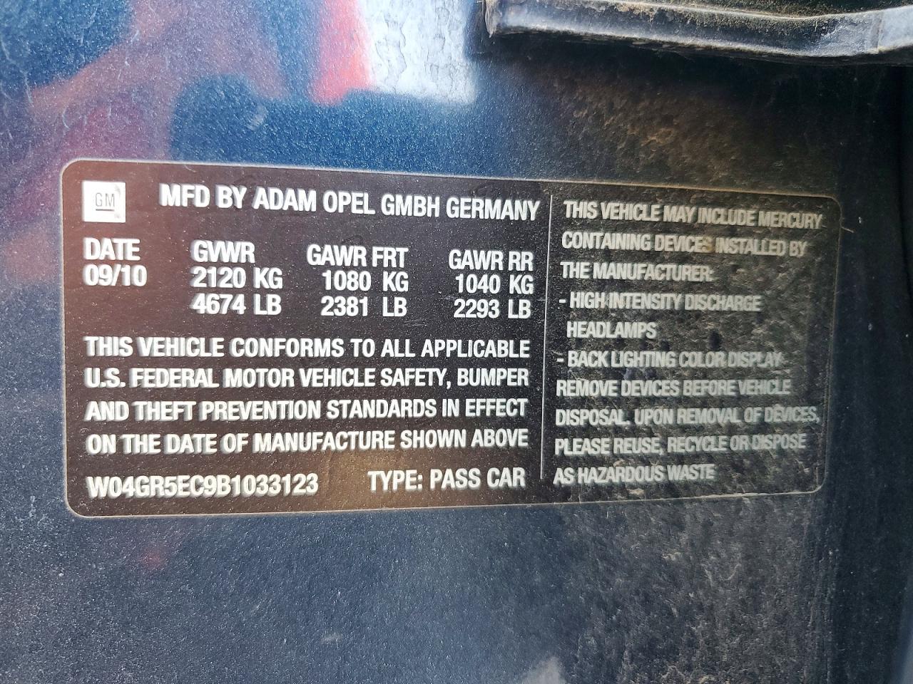 2011 Buick Regal Cxl Blue vin: W04GR5EC9B1033123