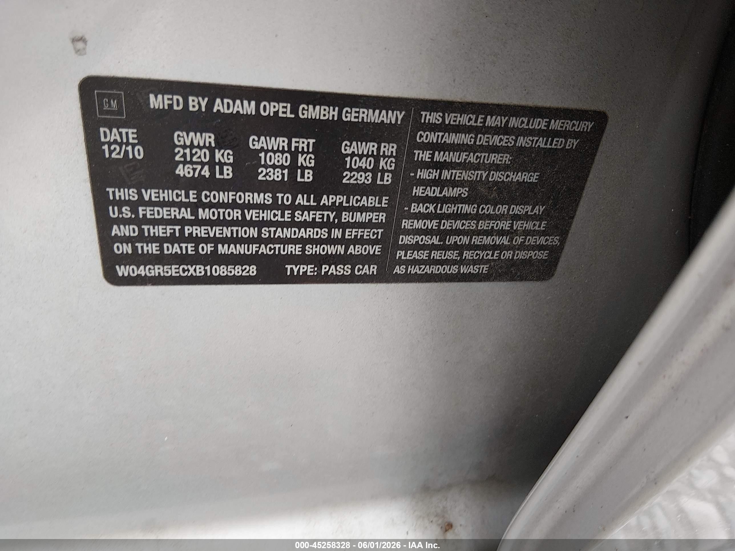 2011 Buick Regal Cxl Russelsheim Серебряный vin: W04GR5ECXB1085828