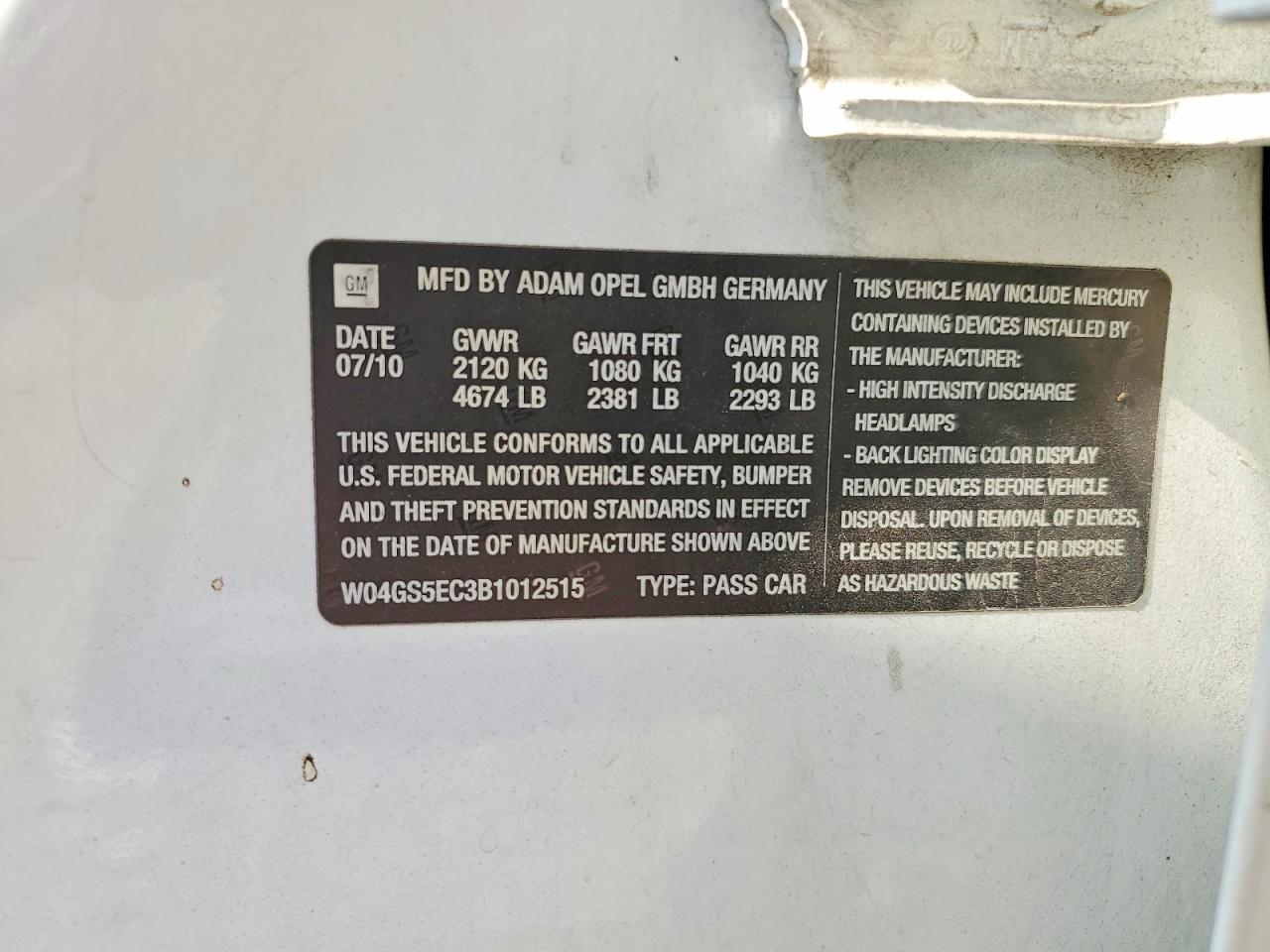 2011 Buick Regal Cxl Белый vin: W04GS5EC3B1012515
