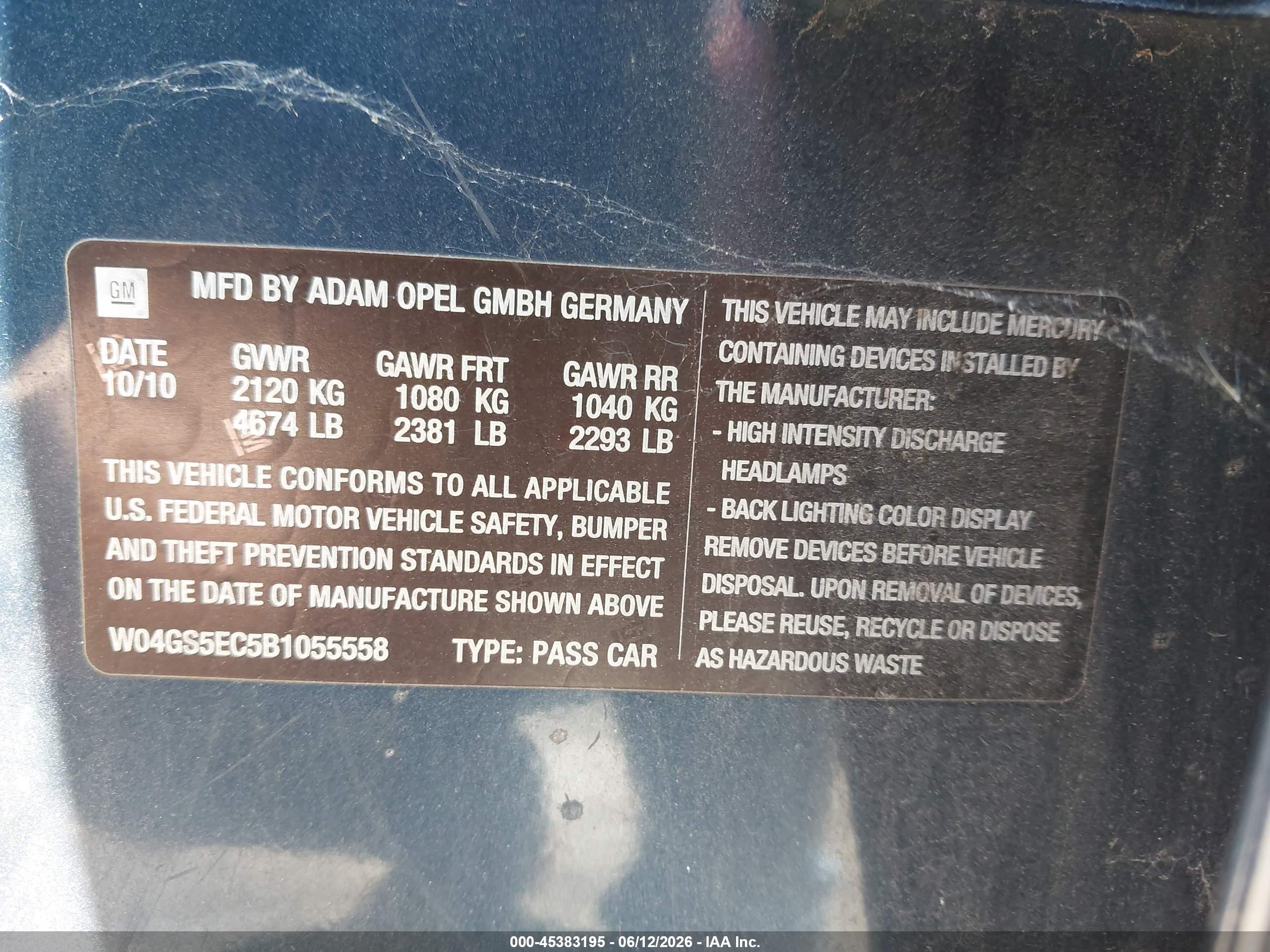 2011 Buick Regal Cxl Russelsheim Blue vin: W04GS5EC5B1055558