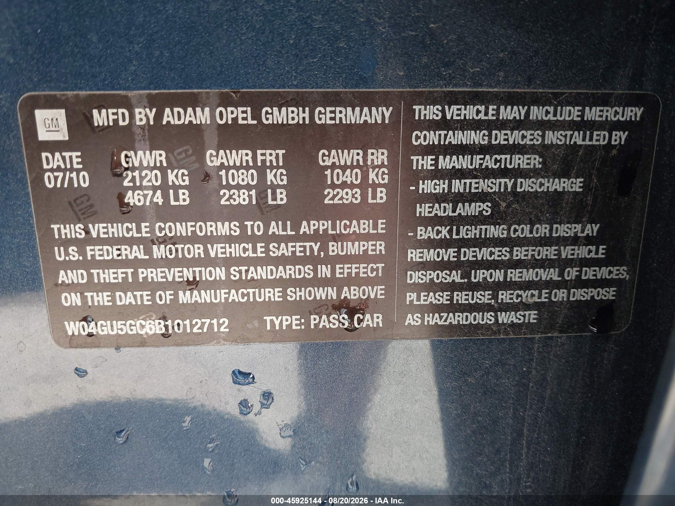 2011 Buick Regal Cxl Russelsheim Dark Blue vin: W04GU5GC6B1012712