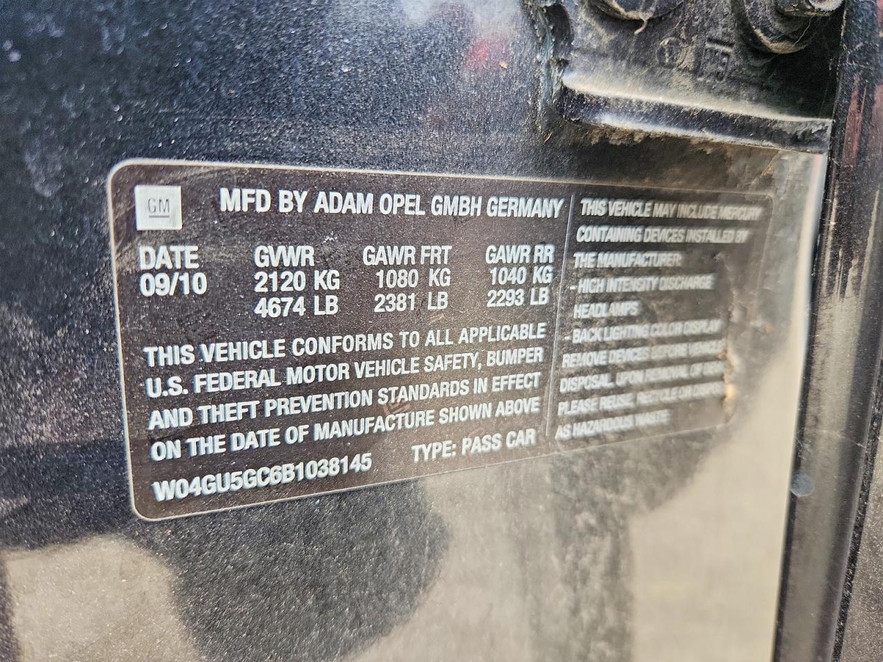2011 Buick Regal Cxl Charcoal vin: W04GU5GC6B1038145
