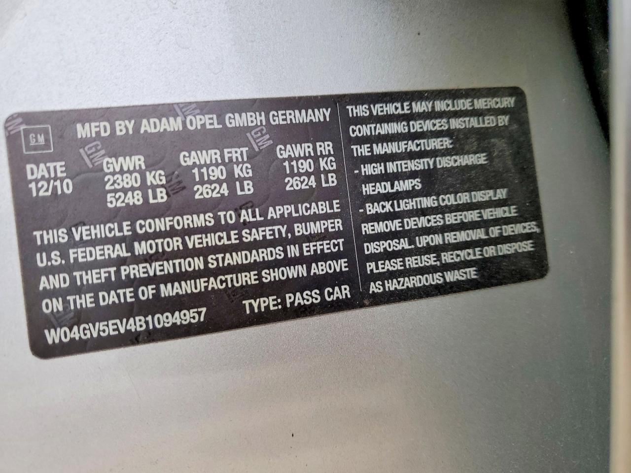 2011 Buick Regal Cxl Серебряный vin: W04GV5EV4B1094957