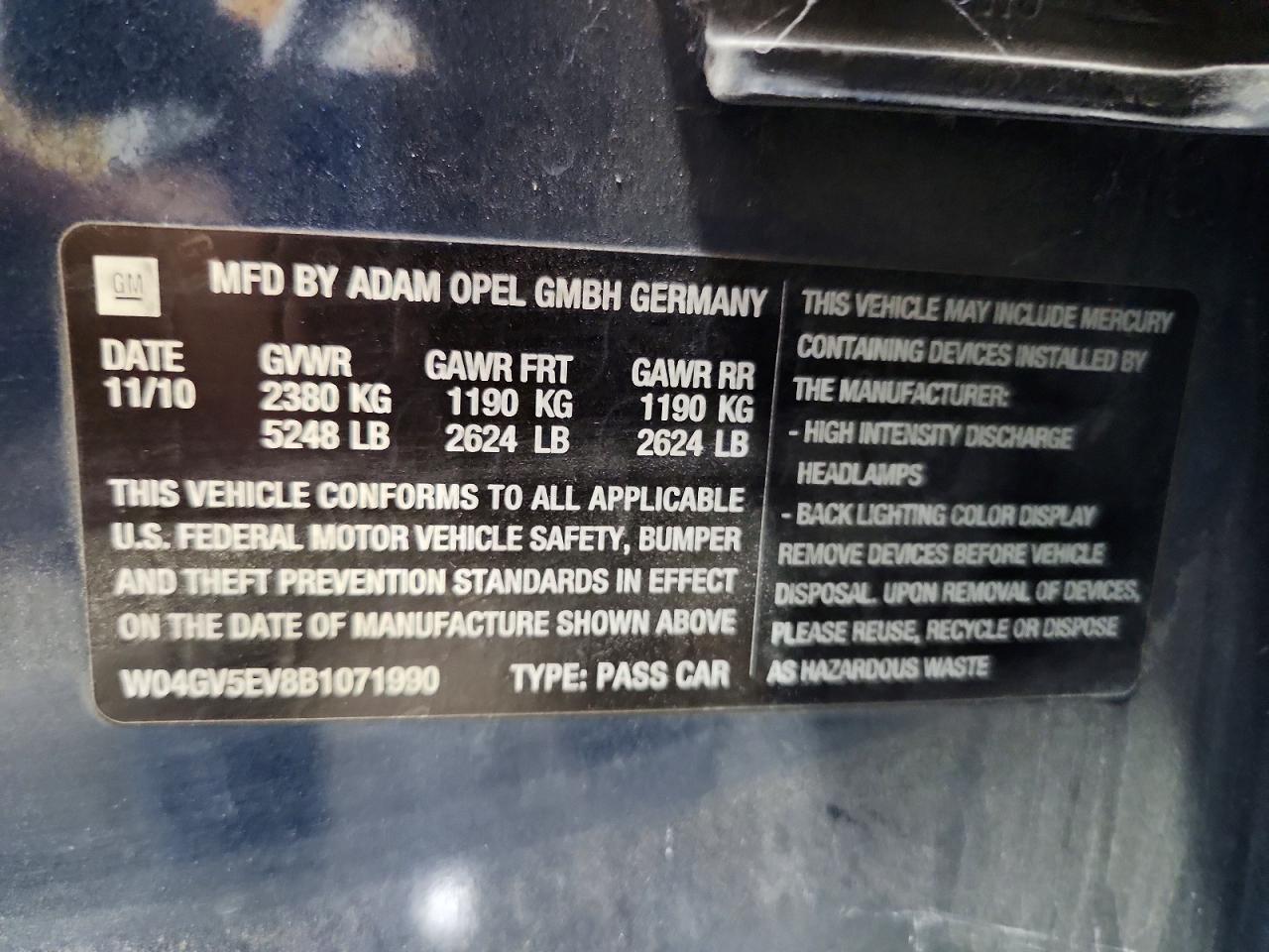 2011 Buick Regal Cxl Blue vin: W04GV5EV8B1071990