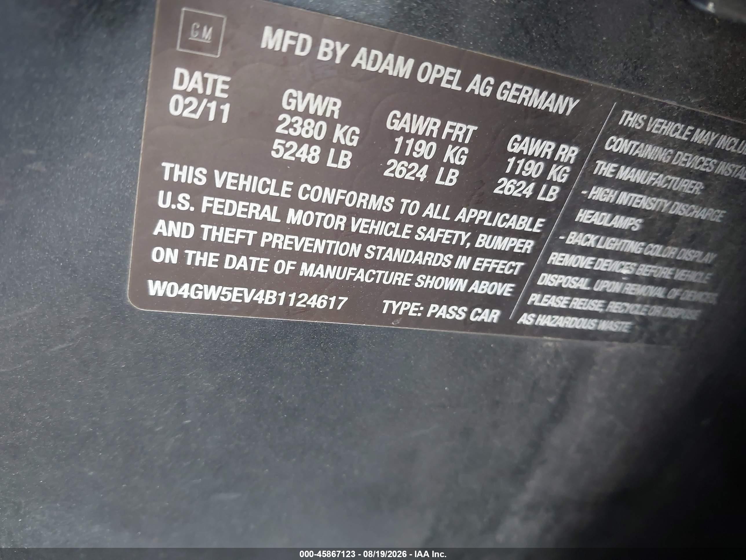 2011 Buick Regal Cxl Turbo Russelsheim Black vin: W04GW5EV4B1124617