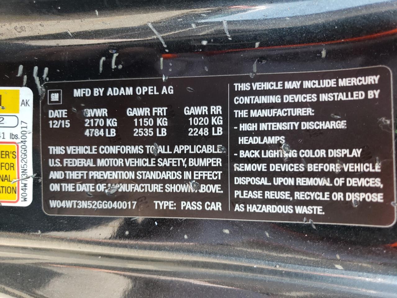 2016 Buick Cascada Premium Угольный vin: W04WT3N52GG040017