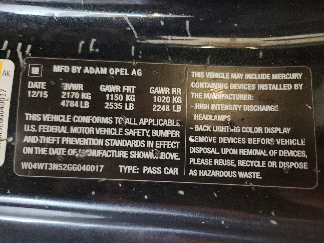 2016 Buick Cascada Premium Charcoal vin: W04WT3N52GG040017