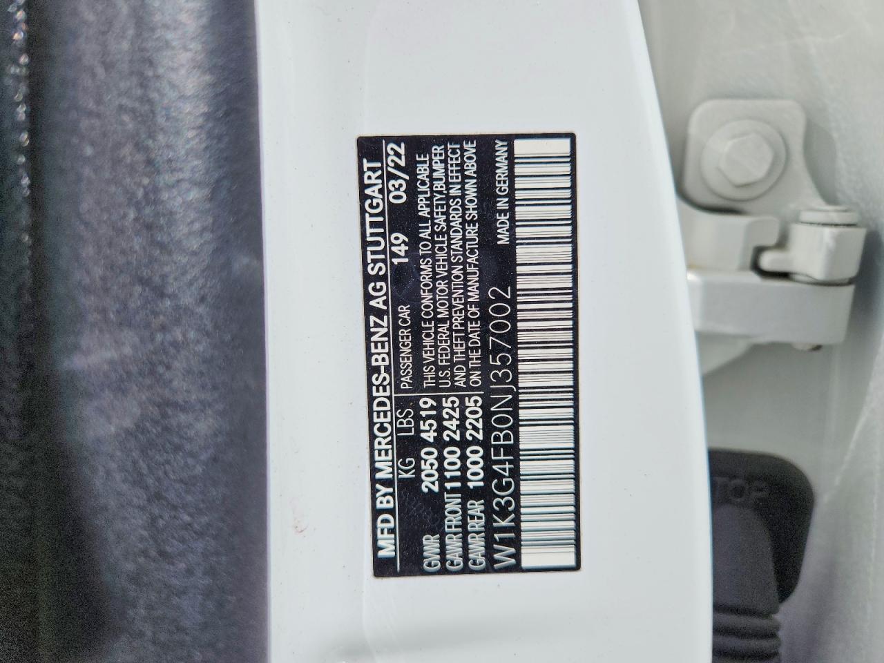 2022 Mercedes-benz A 220 4matic White vin: W1K3G4FB0NJ357002