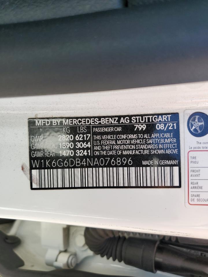 2022 Mercedes-benz S 500 4matic White vin: W1K6G6DB4NA076896