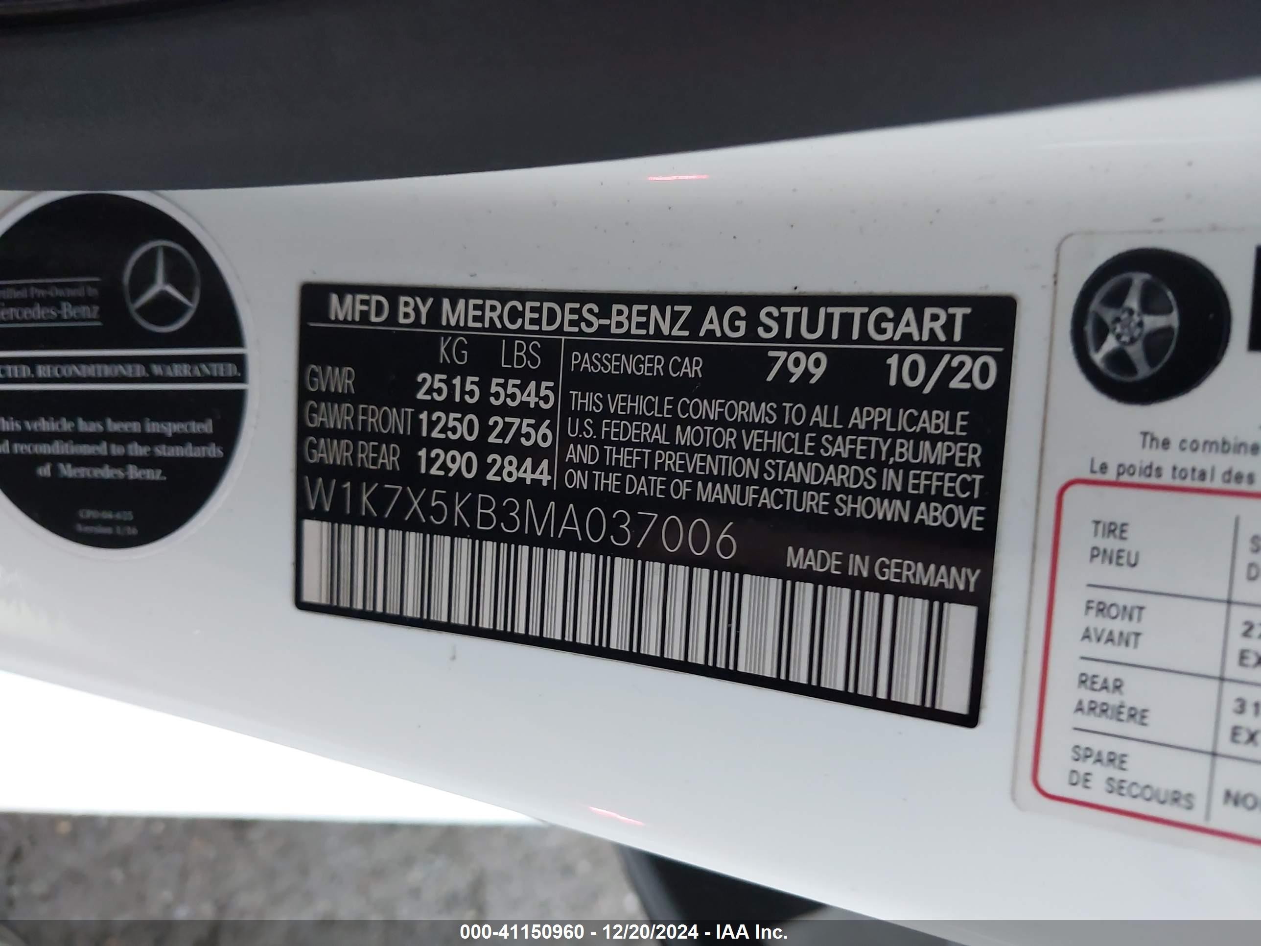 2021 Mercedes-benz Amg Gt 43 4-door Coupe   Белый vin: W1K7X5KB3MA037006