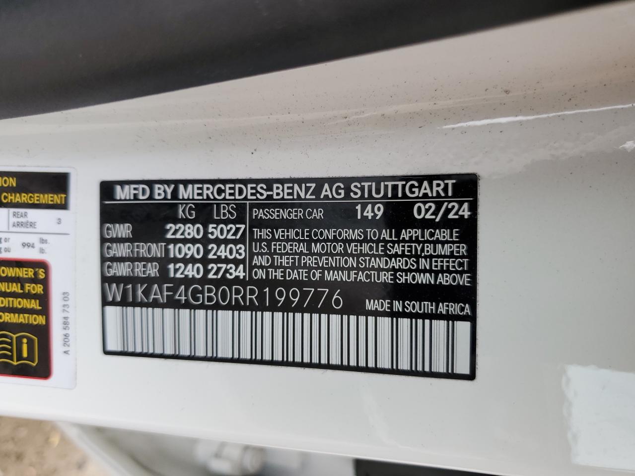2024 Mercedes-benz C 300 White vin: W1KAF4GB0RR199776