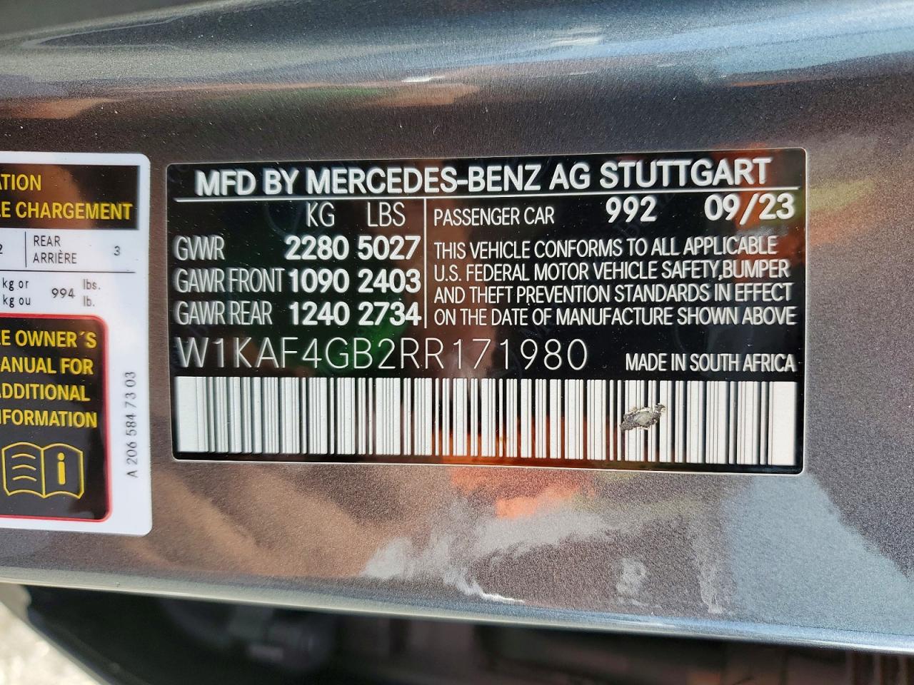 2024 Mercedes-benz C 300 Gray vin: W1KAF4GB2RR171980