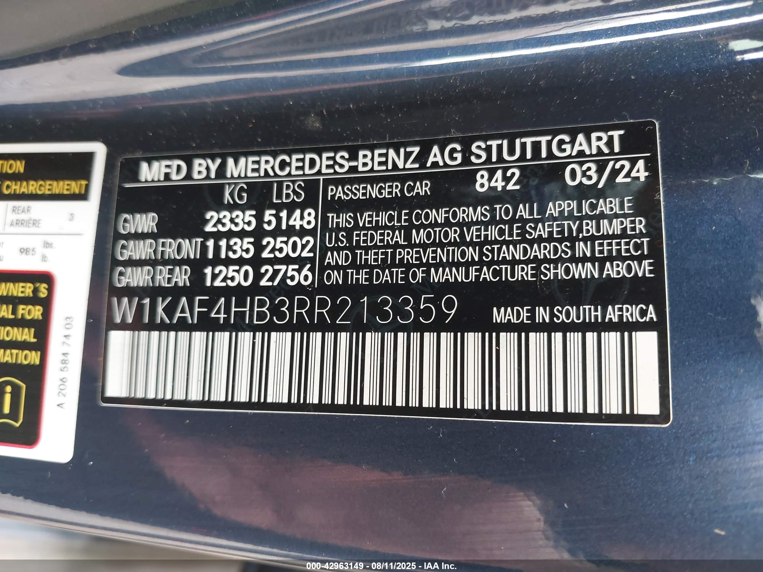 2024 Mercedes-benz C 300   Синий vin: W1KAF4HB3RR213359