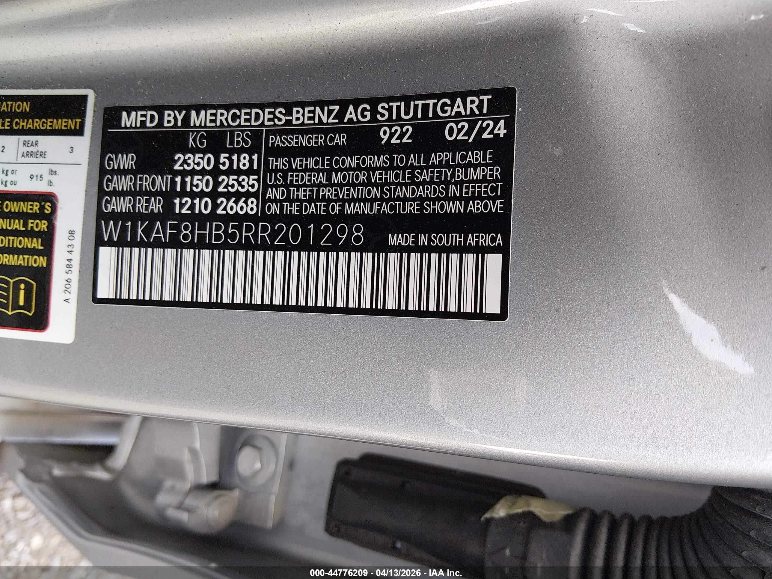 2024 Mercedes-benz Amg C 43 4matic Silver vin: W1KAF8HB5RR201298