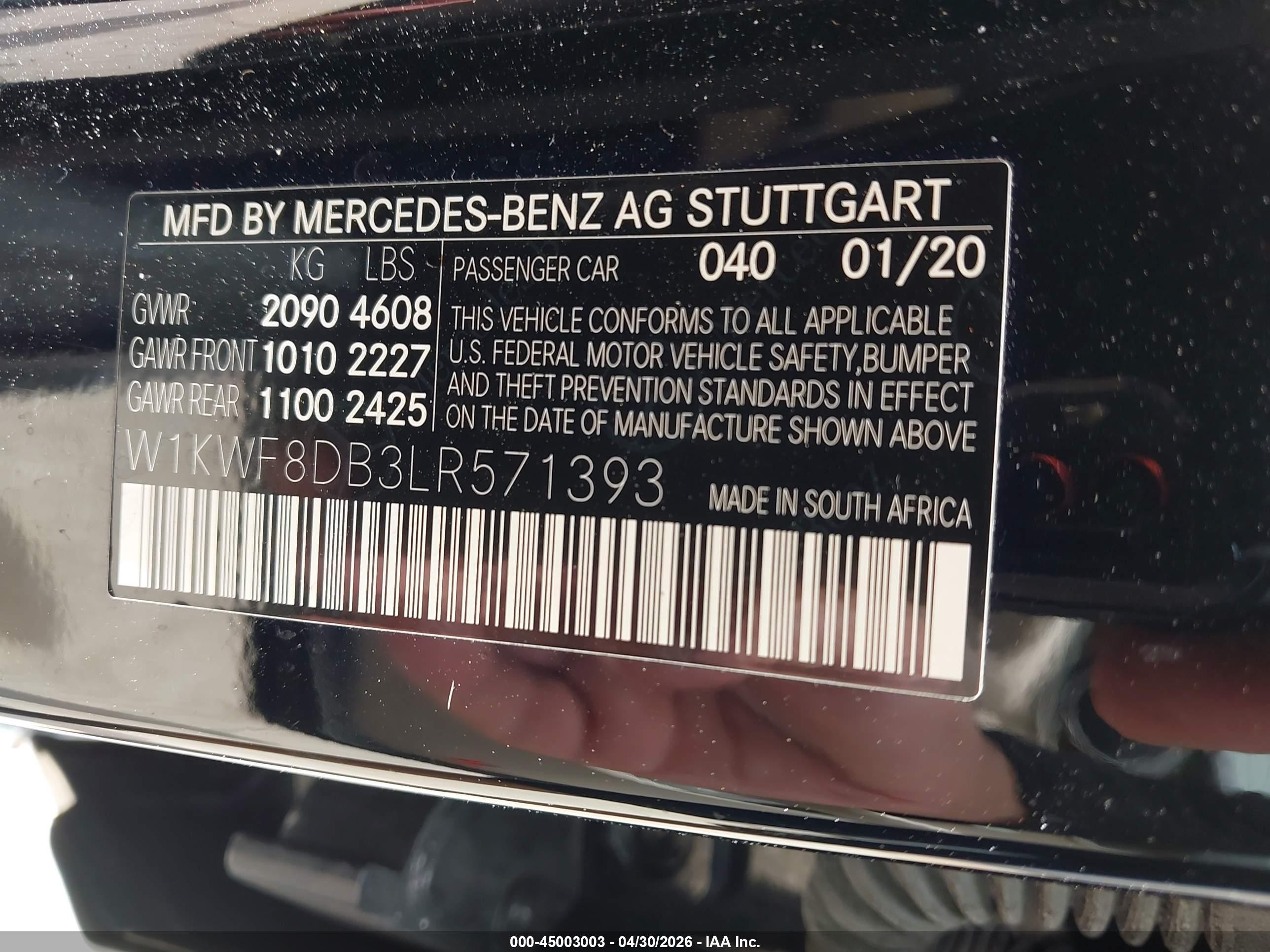 2020 Mercedes-benz C 300   Black vin: W1KWF8DB3LR571393