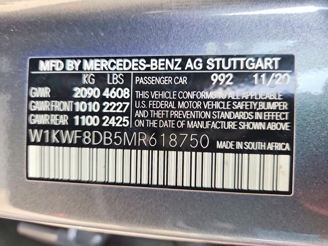 2021 Mercedes-benz C 300 Charcoal vin: W1KWF8DB5MR618750