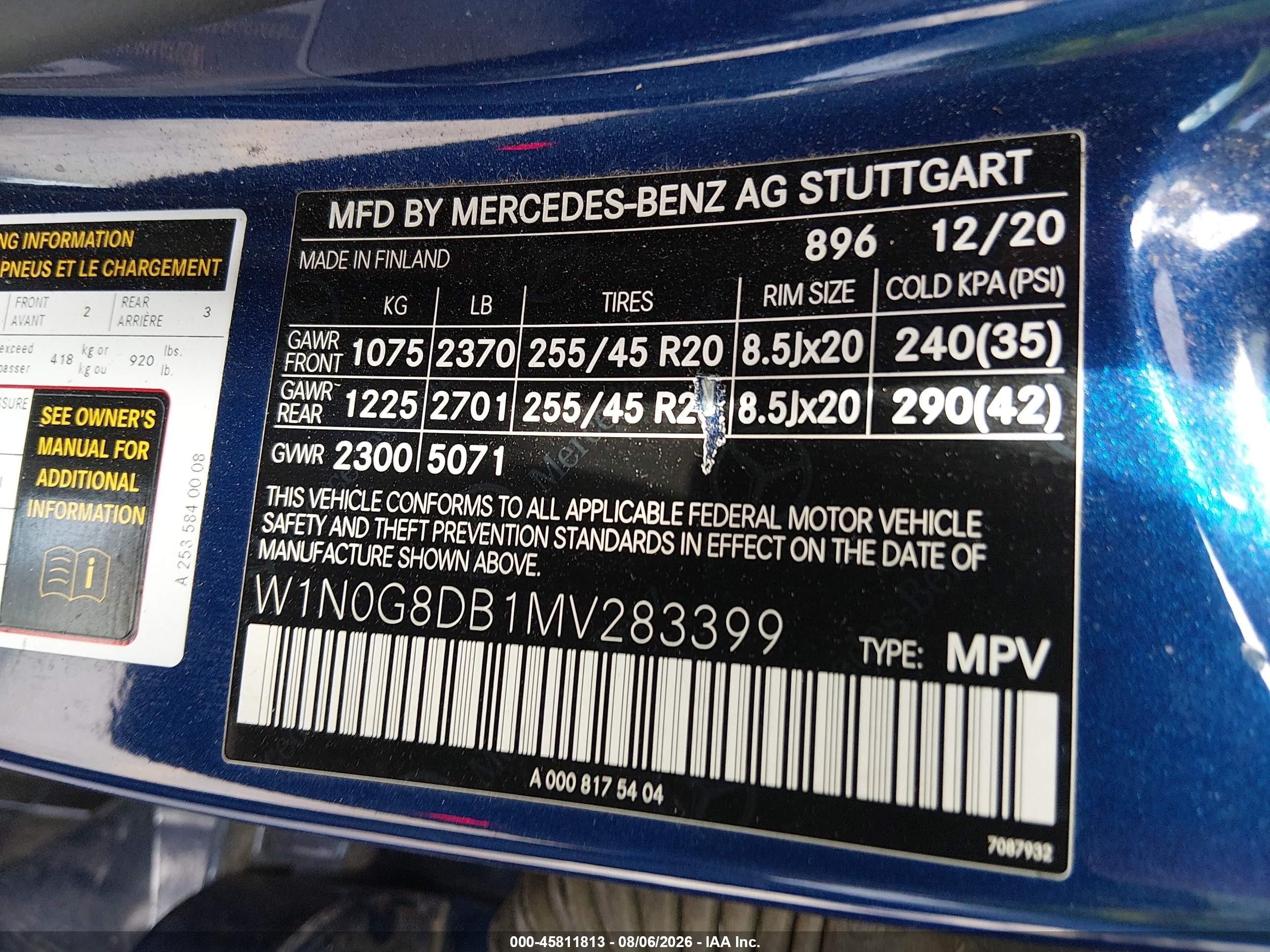 2021 Mercedes-benz Glc 300 Suv Blue vin: W1N0G8DB1MV283399