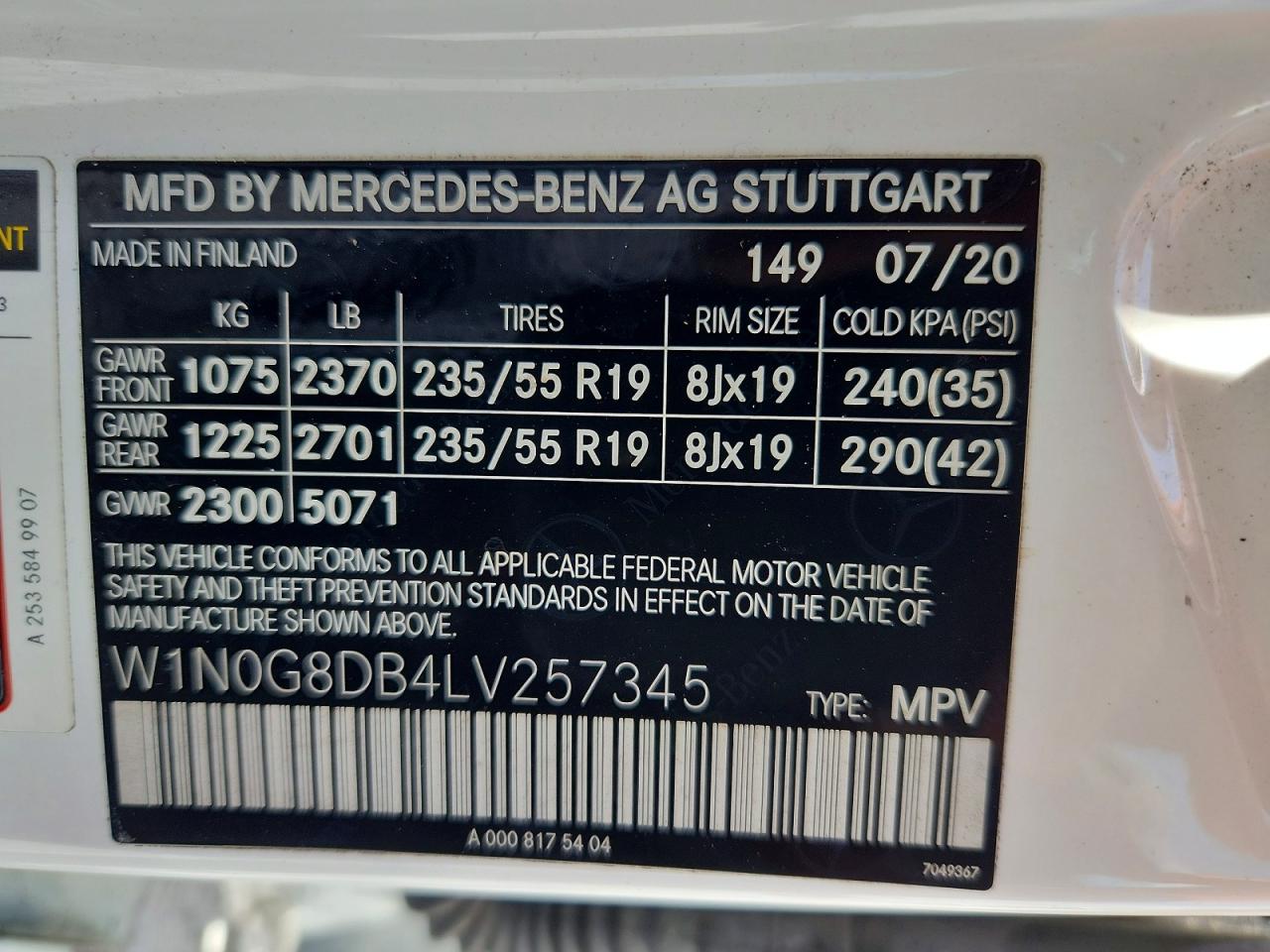 2020 Mercedes Benz Glc 300 White vin: W1N0G8DB4LV257345