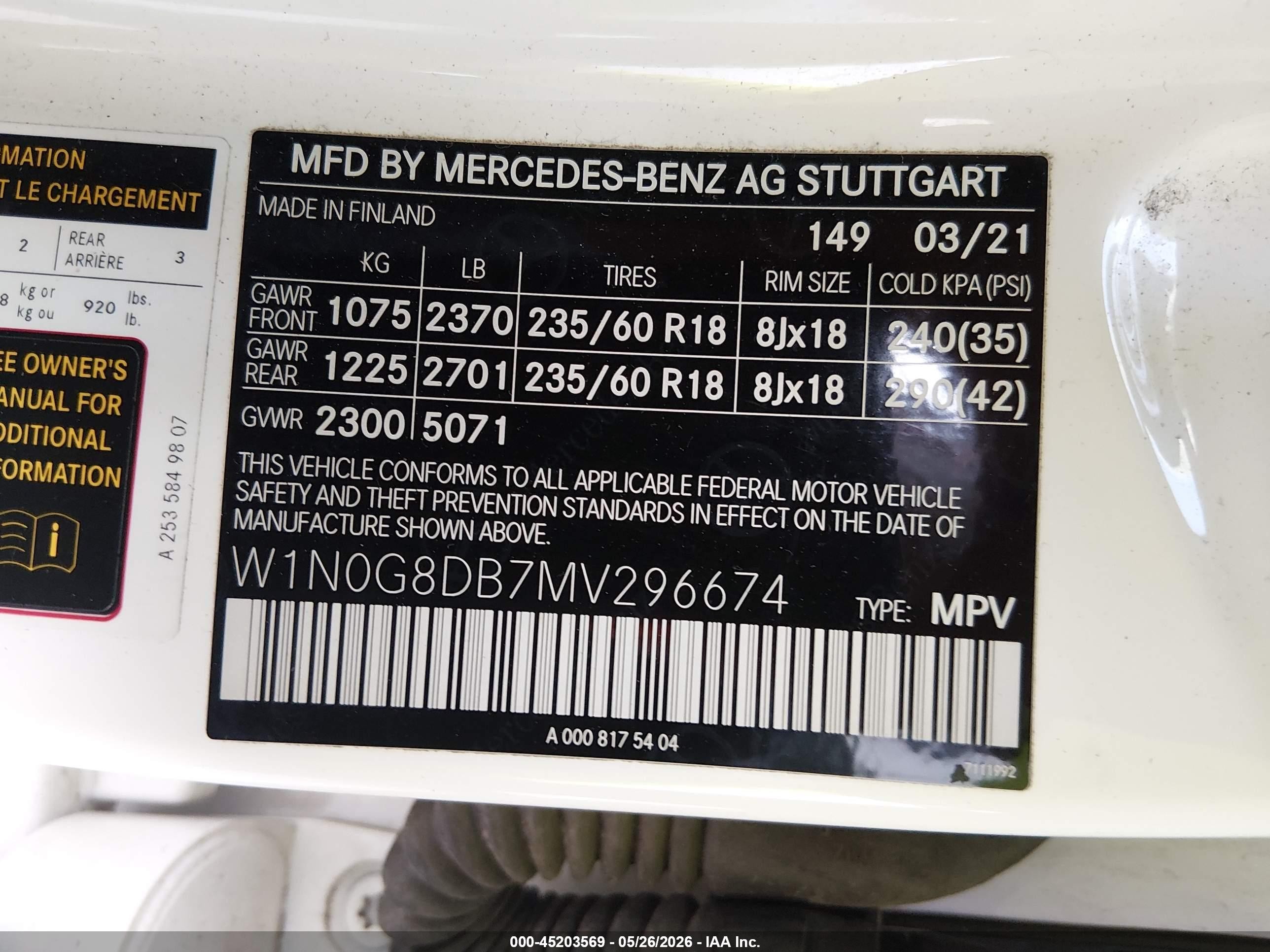 2021 Mercedes-benz Glc 300 Suv White vin: W1N0G8DB7MV296674