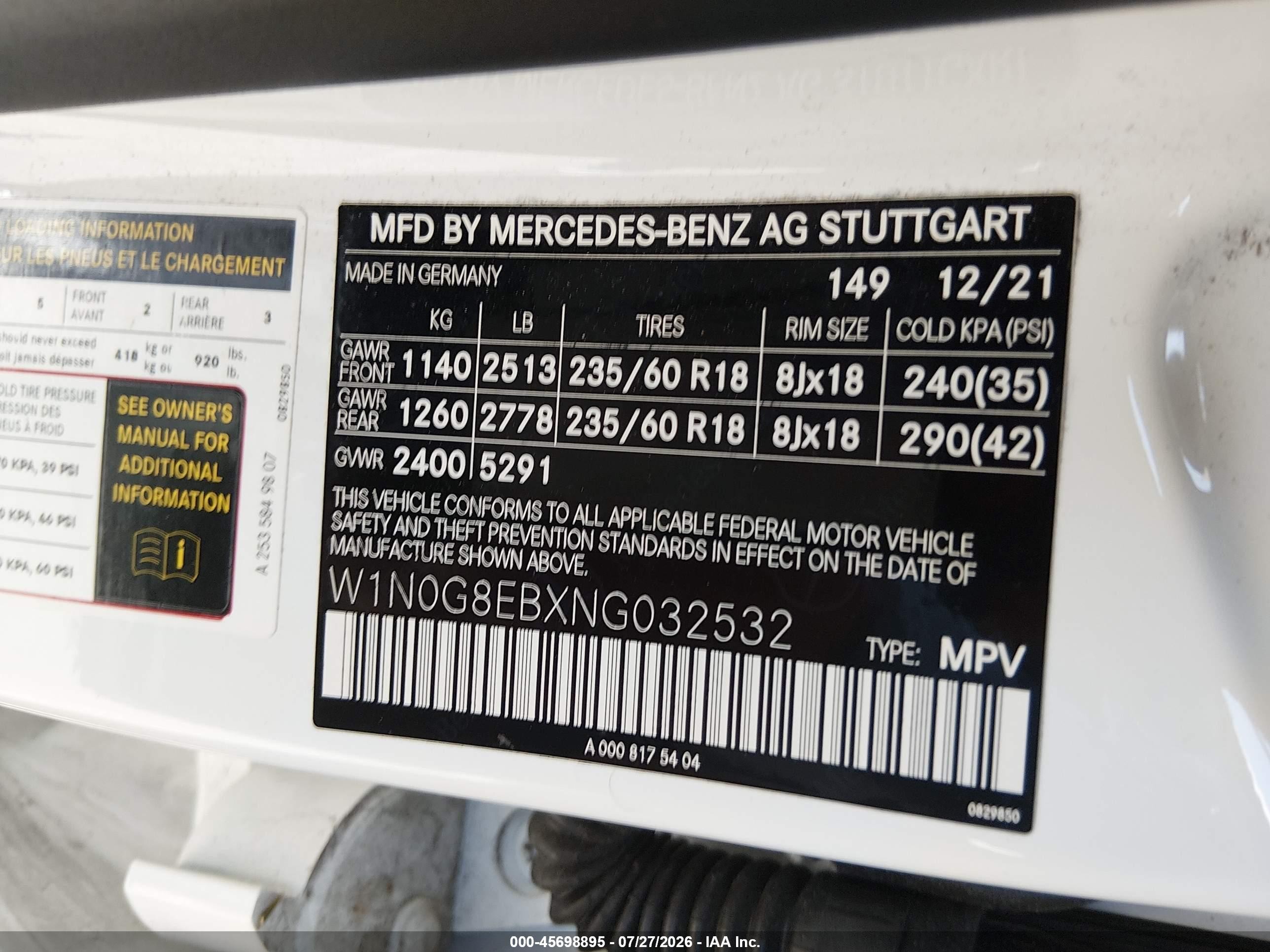 2022 Mercedes-benz Glc 300 4matic Suv White vin: W1N0G8EBXNG032532