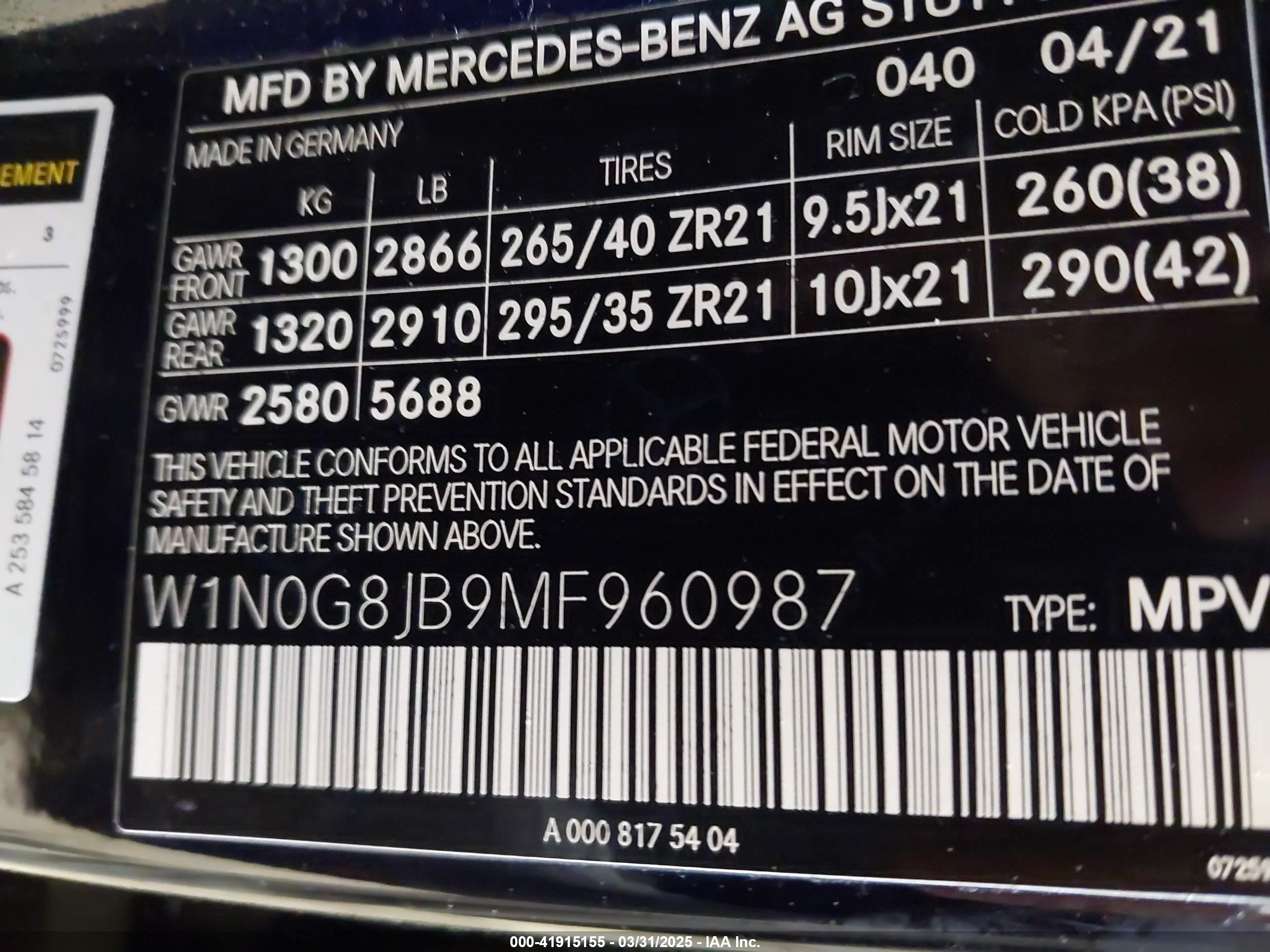 2021 Mercedes-benz Amg Glc 63 4matic Black vin: W1N0G8JB9MF960987
