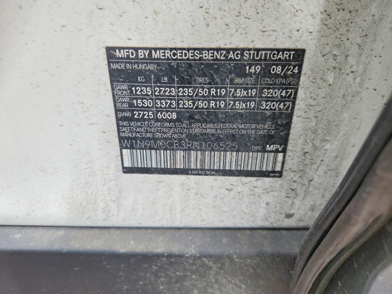 2024 Mercedes-benz Eqb 250+ White vin: W1N9M0CB3RN106525