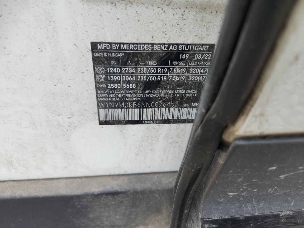 2022 Mercedes-benz Eqb 300 4matic White vin: W1N9M0KB6NN007645