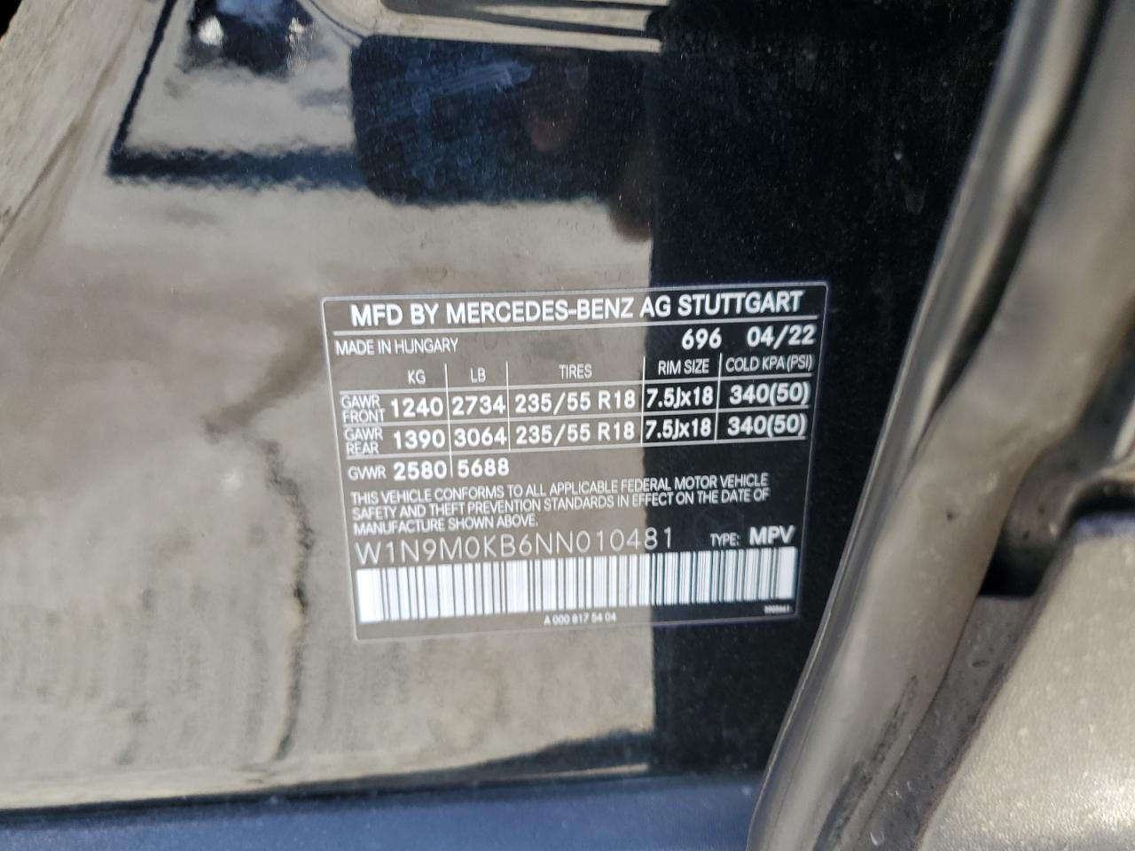 2022 Mercedes-benz Eqb 300 4matic Black vin: W1N9M0KB6NN010481