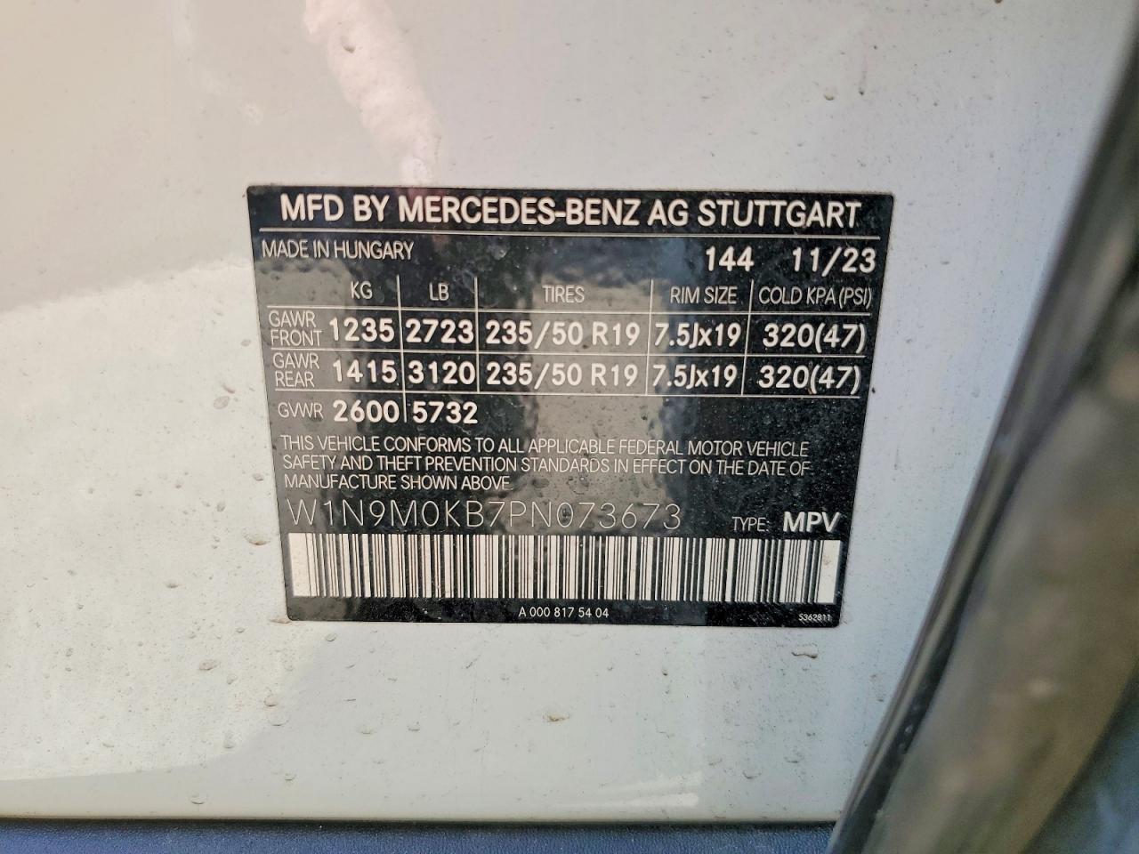 2023 Mercedes-benz Eqb 300 4matic White vin: W1N9M0KB7PN073673