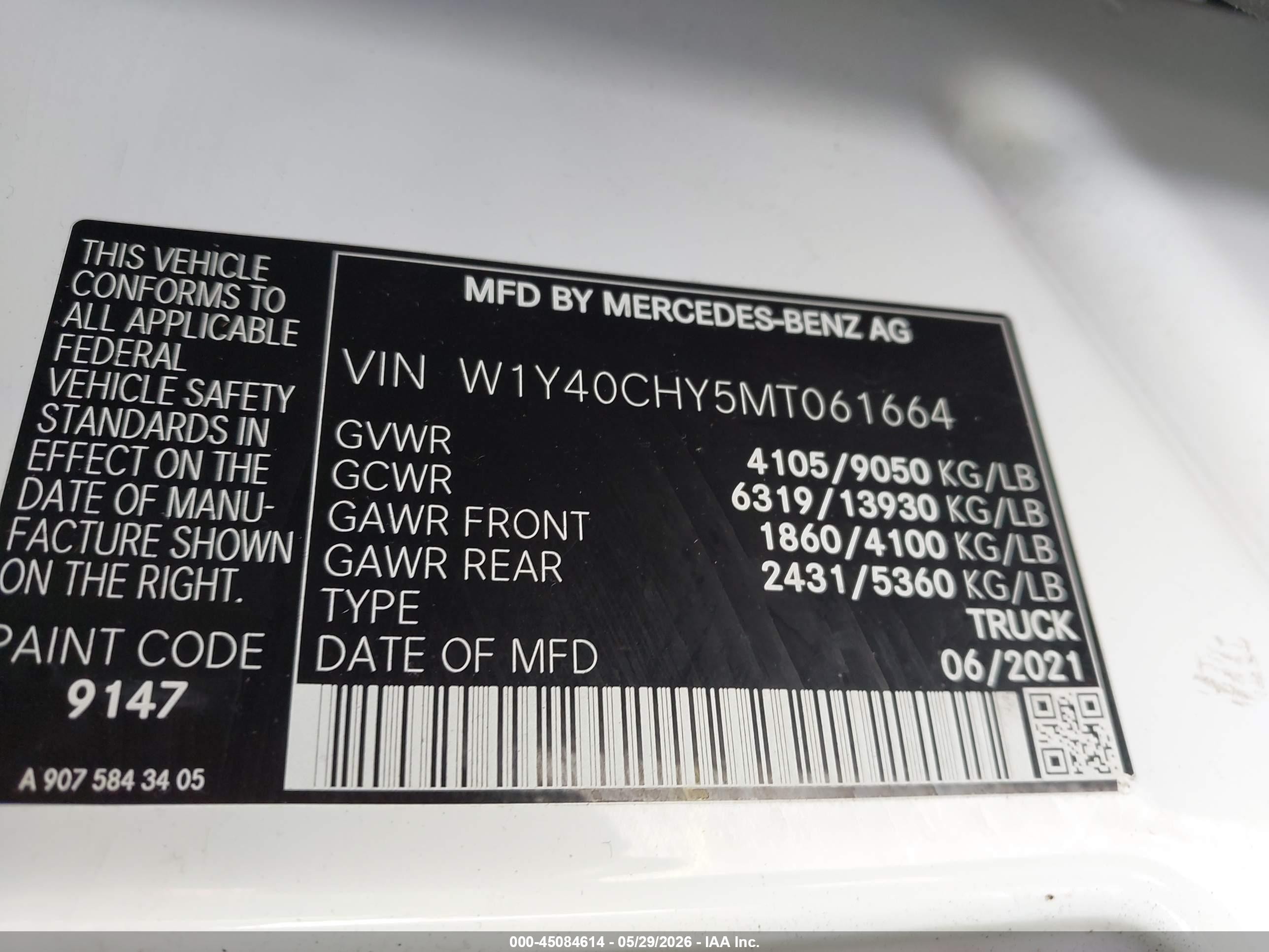 2021 Mercedes-benz Sprinter 2500 High Roof I4 Белый vin: W1Y40CHY5MT061664