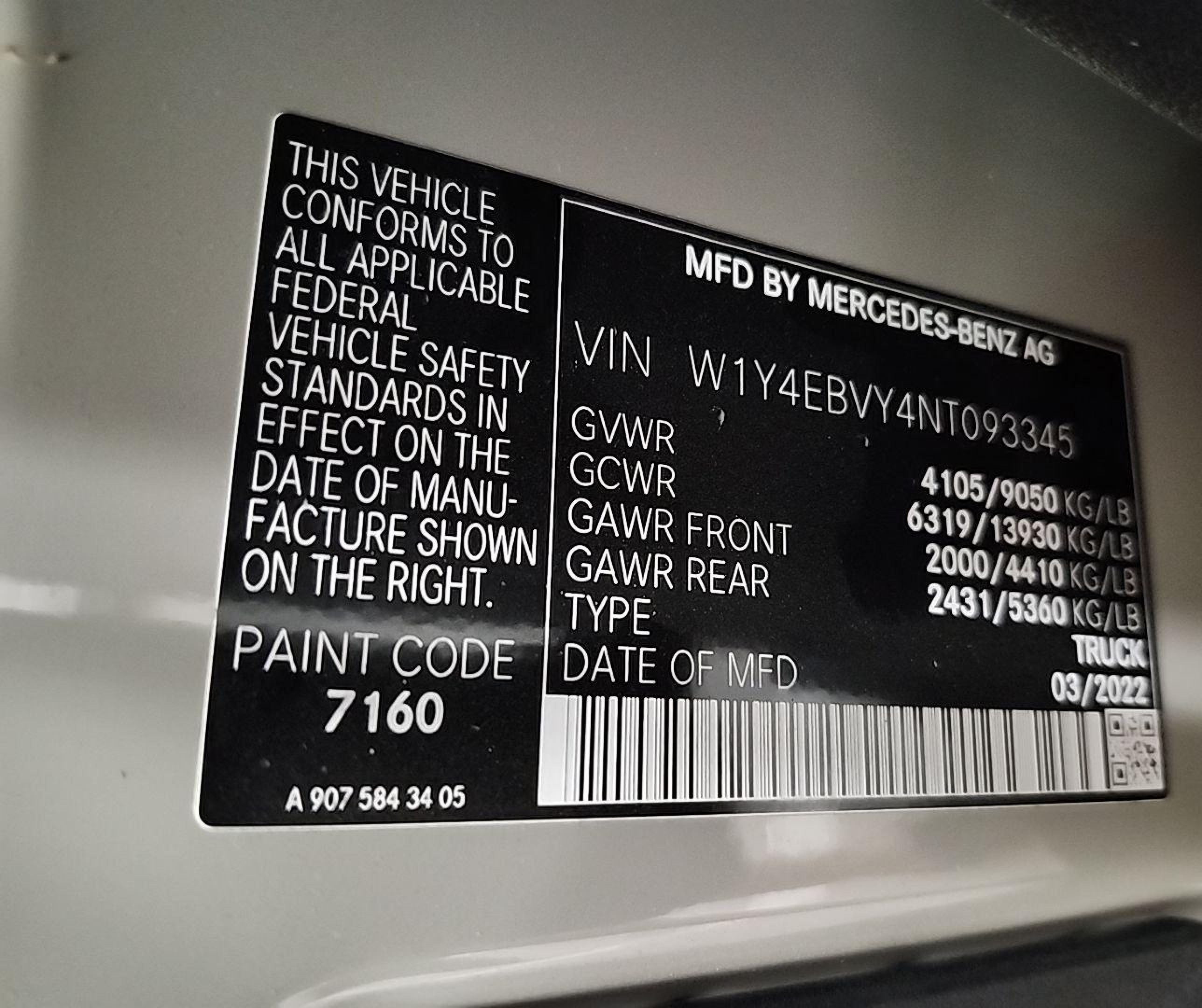 2022 Mercedes-benz Sprinter 2500 Standard Roof V6 vin: W1Y4EBVY4NT093345
