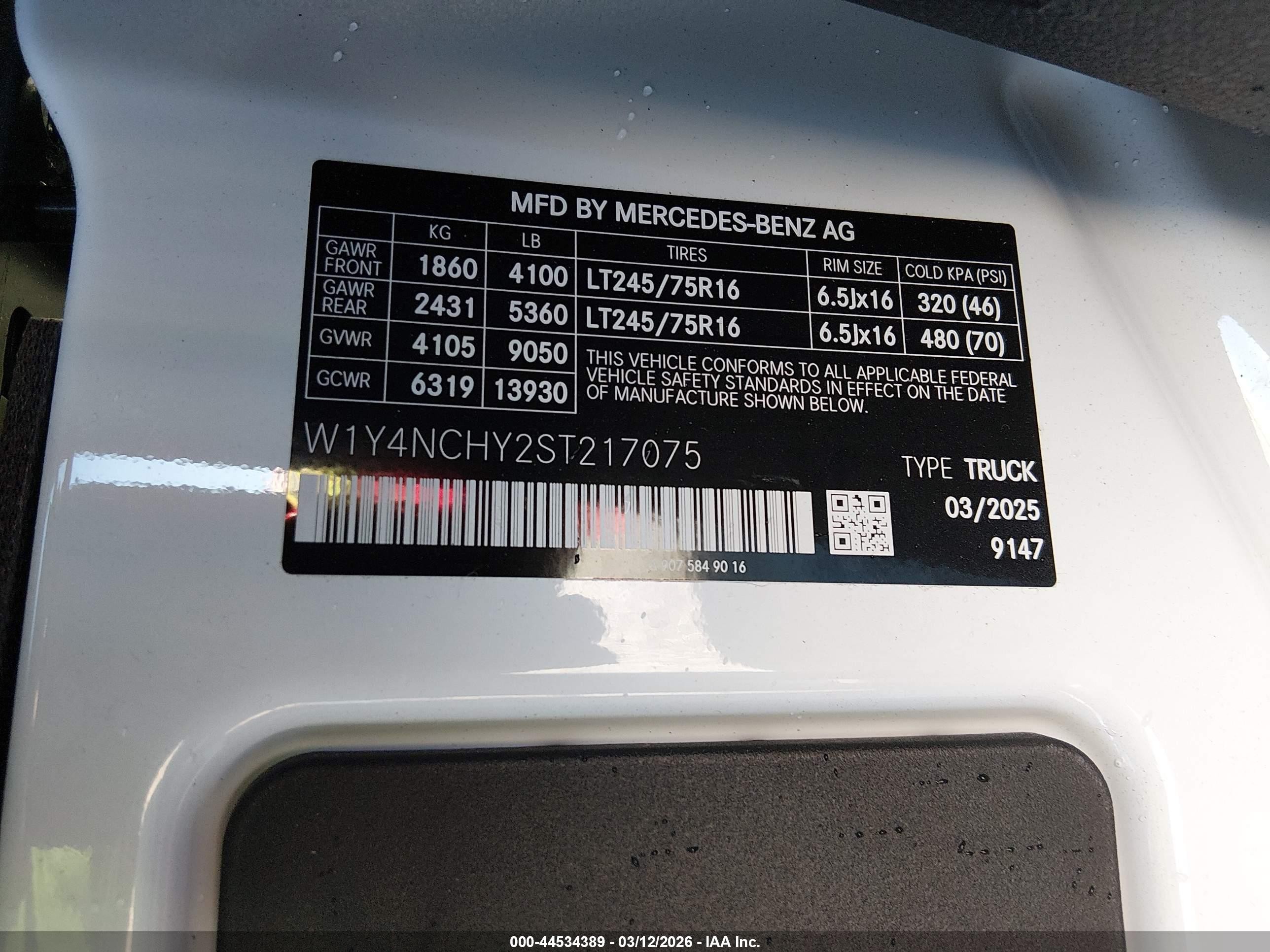 2025 Mercedes-benz Sprinter 2500 High Roof 4-cyl Diesel Ho Белый vin: W1Y4NCHY2ST217075