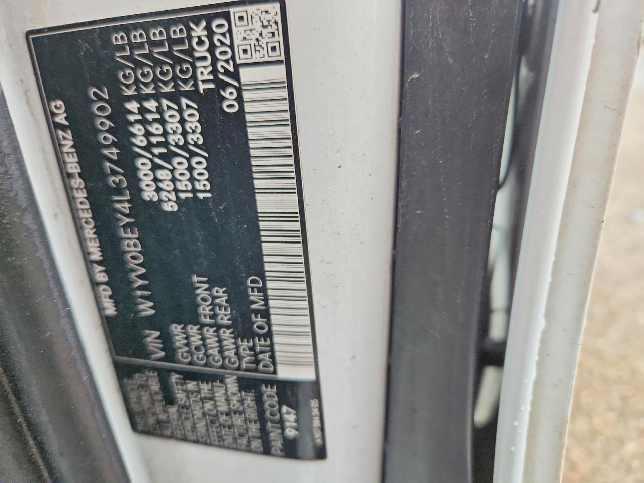 2020 Mercedes-benz Metris White vin: W1YV0BEY4L3749902