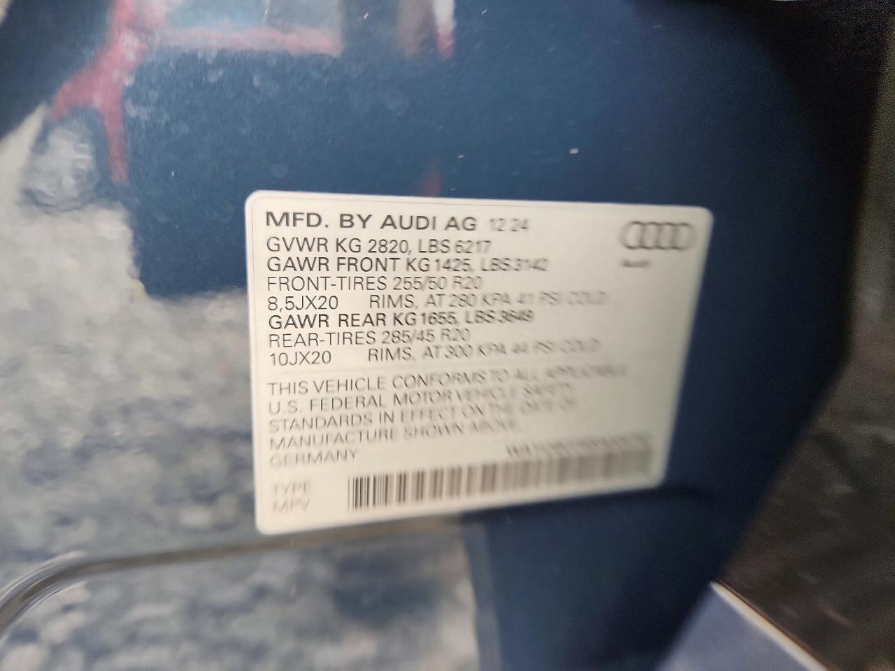 2025 Audi Q6 E-tron Premium Синий vin: WA112BGF6SA026792