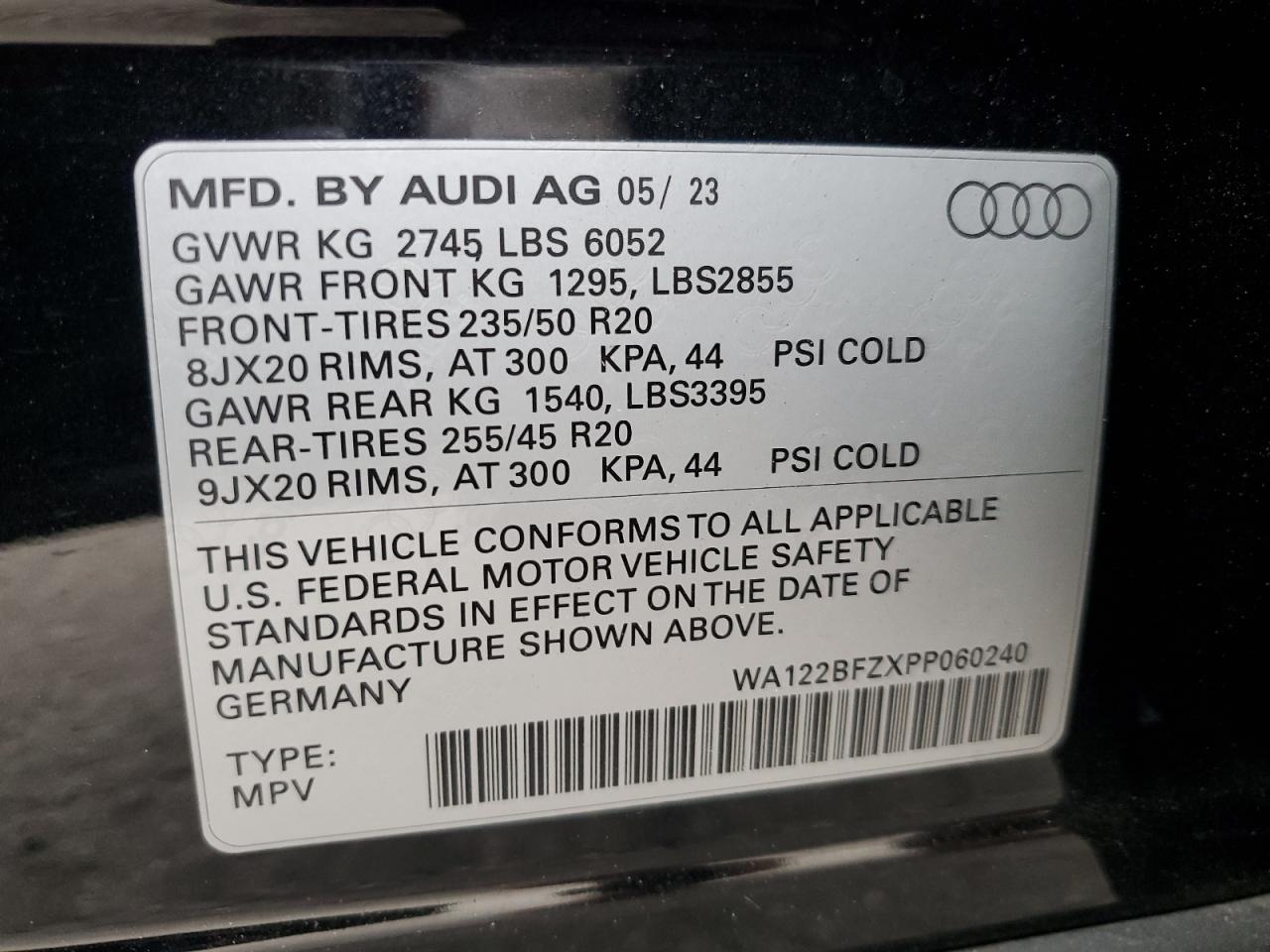 2023 Audi Q4 E-tron Sportback Premium Black vin: WA122BFZXPP060240