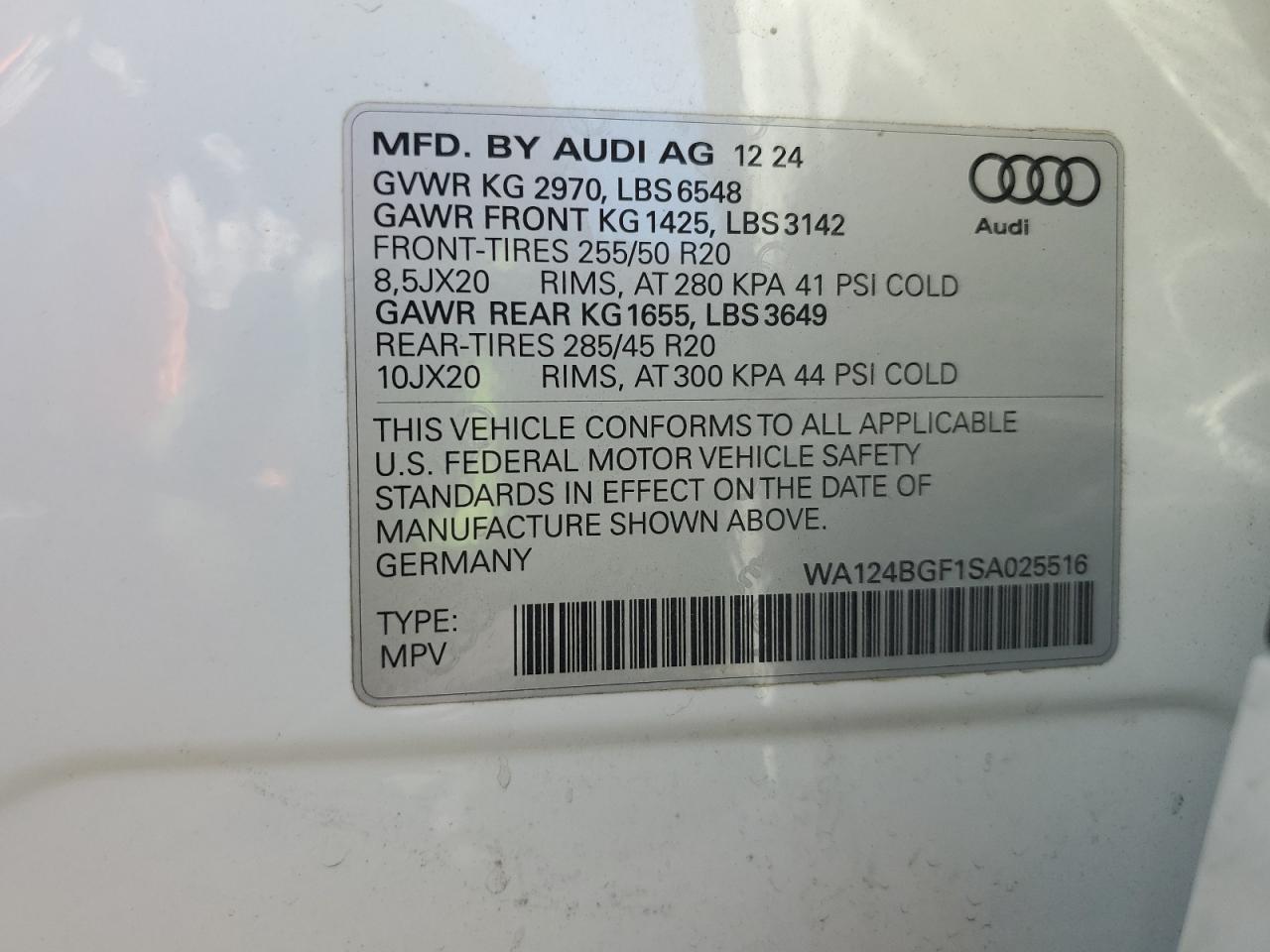 2025 Audi Q6 E-tron Premium Plus White vin: WA124BGF1SA025516