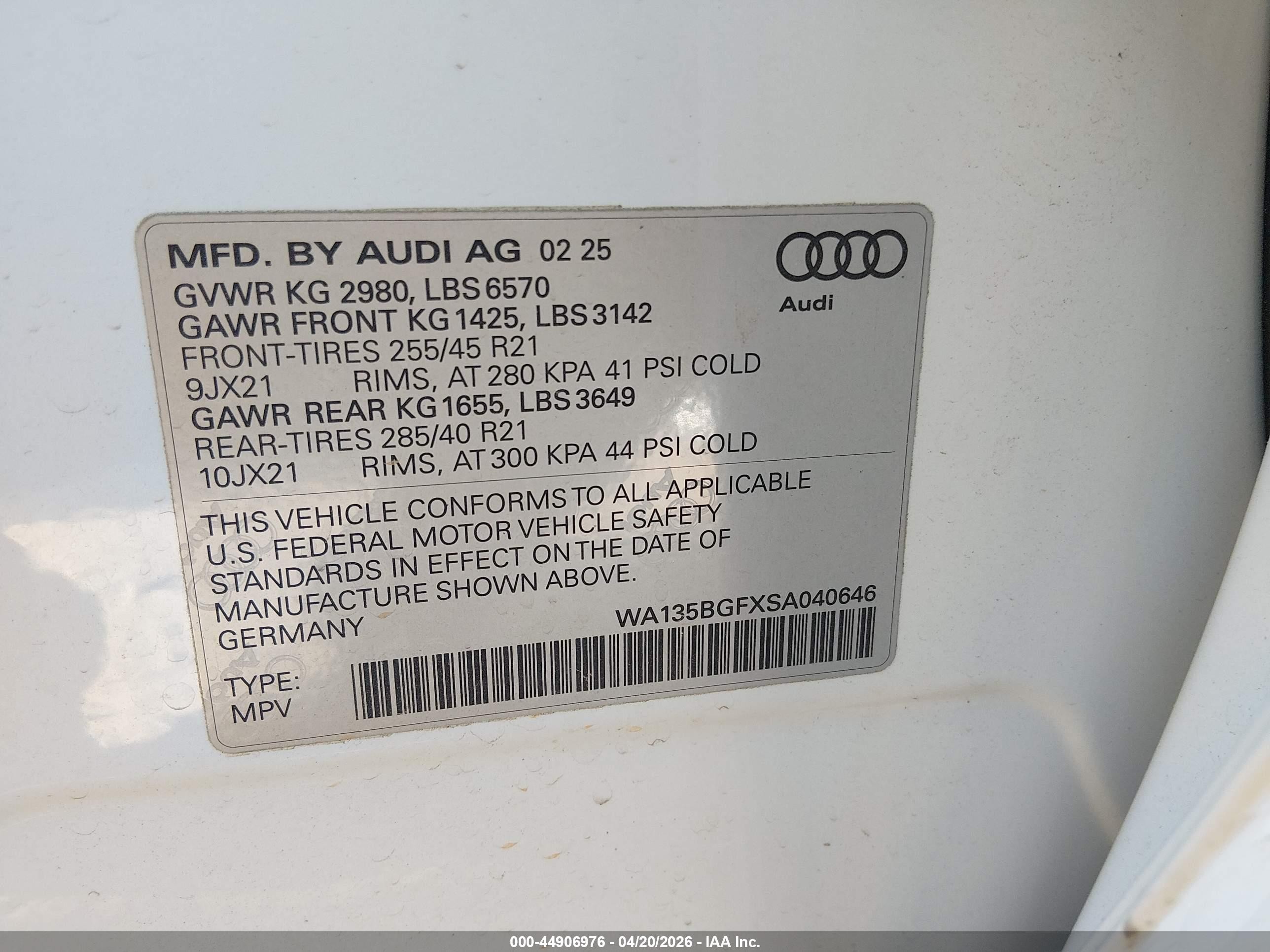 2025 Audi Sq6 E-tron Prestige Quattro White vin: WA135BGFXSA040646