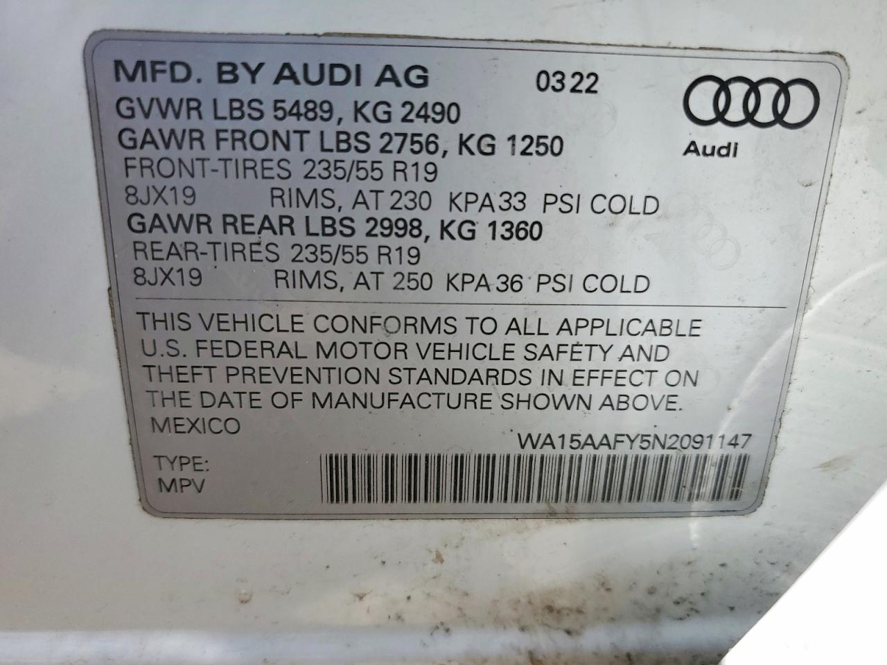 2022 Audi Q5 Sportback Prm Pls 45 White vin: WA15AAFY5N2091147