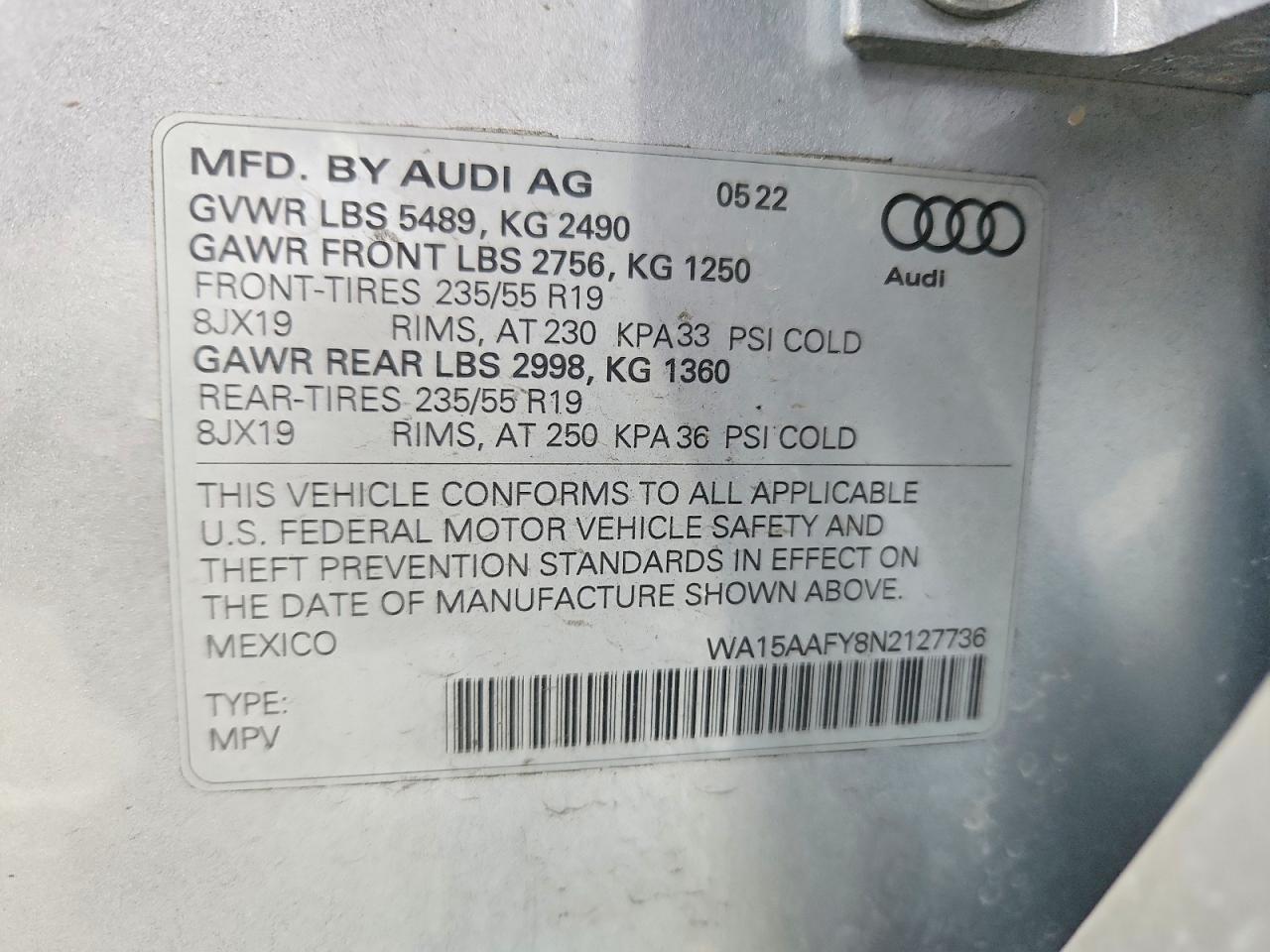 2022 Audi Q5 Sportback Prm Pls 45 Silver vin: WA15AAFY8N2127736