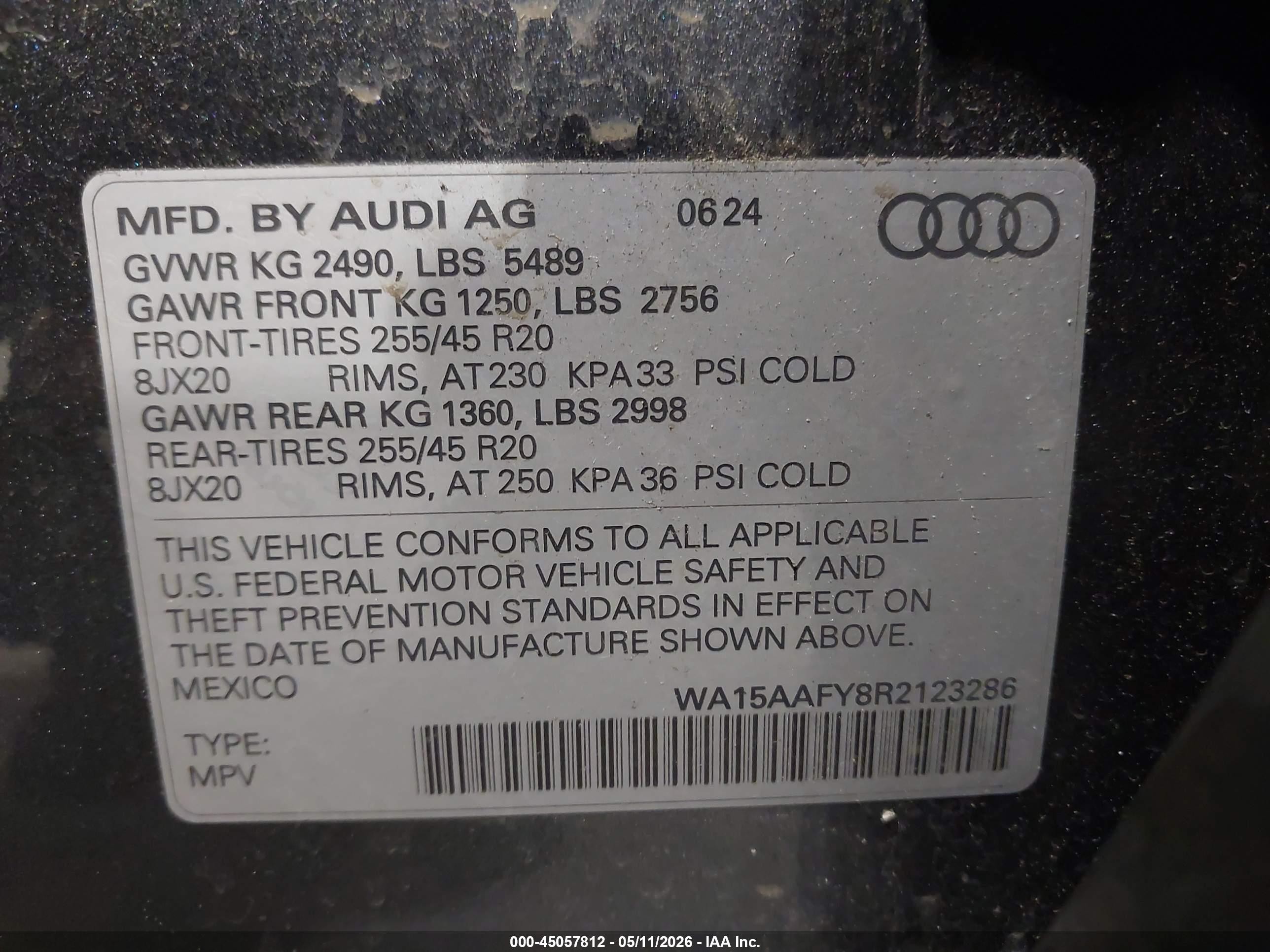 2024 Audi Q5 Sportback Premium Plus 45 Tfsi S Line Quattro S Tronic Gray vin: WA15AAFY8R2123286