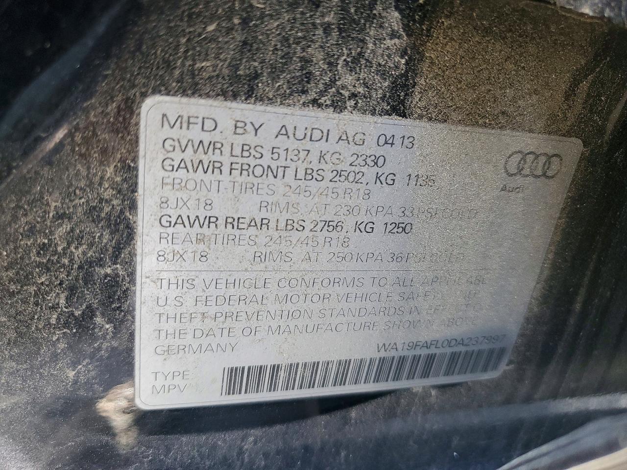 2013 Audi A4 Allroad Premium Black vin: WA19FAFL0DA237997