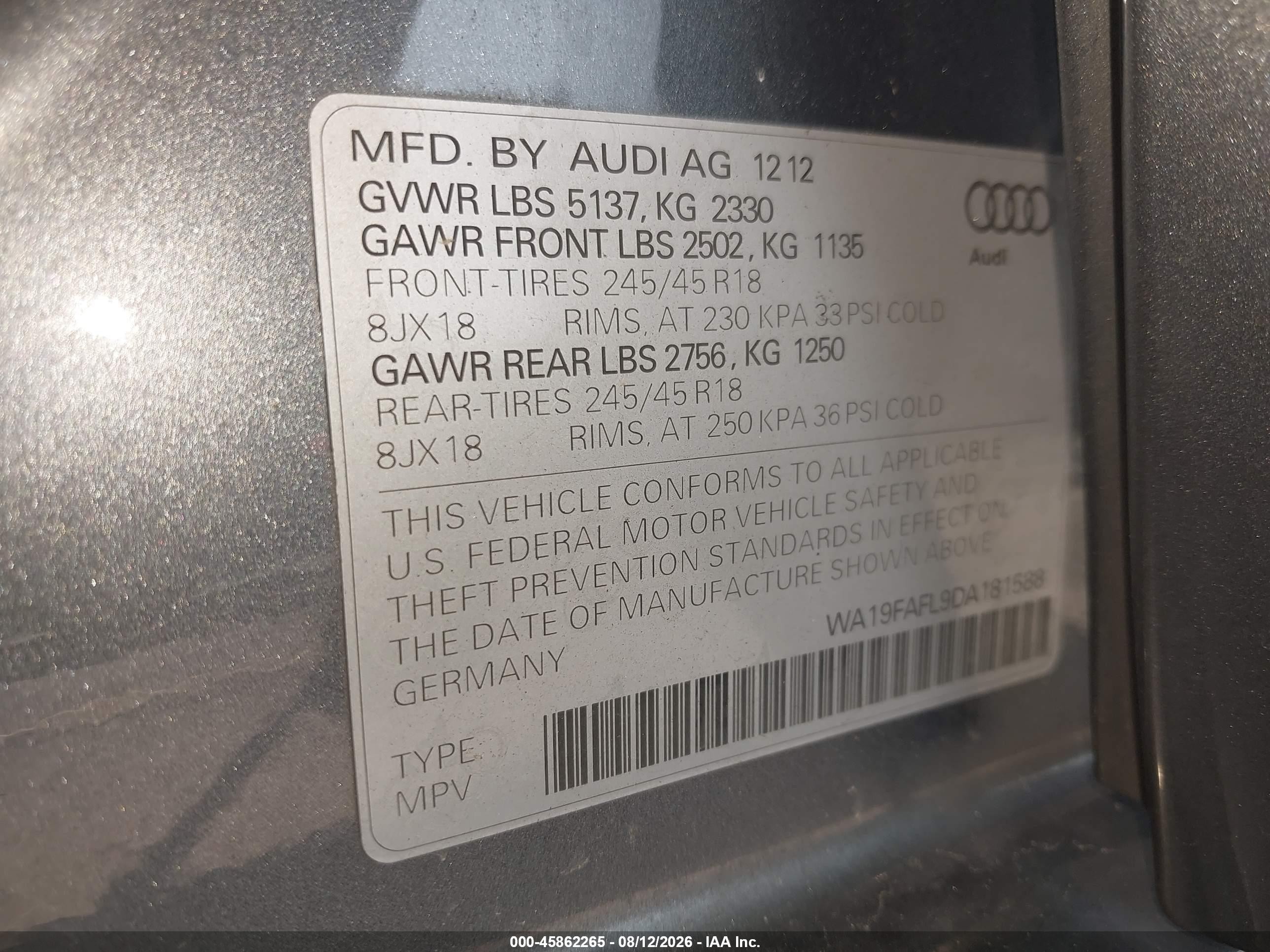 2013 Audi Allroad 2.0t Premium Gray vin: WA19FAFL9DA181588