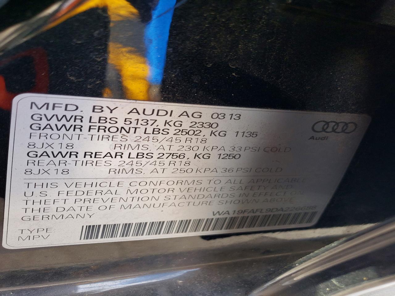 2013 Audi A4 Allroad Premium Black vin: WA19FAFL9DA226688