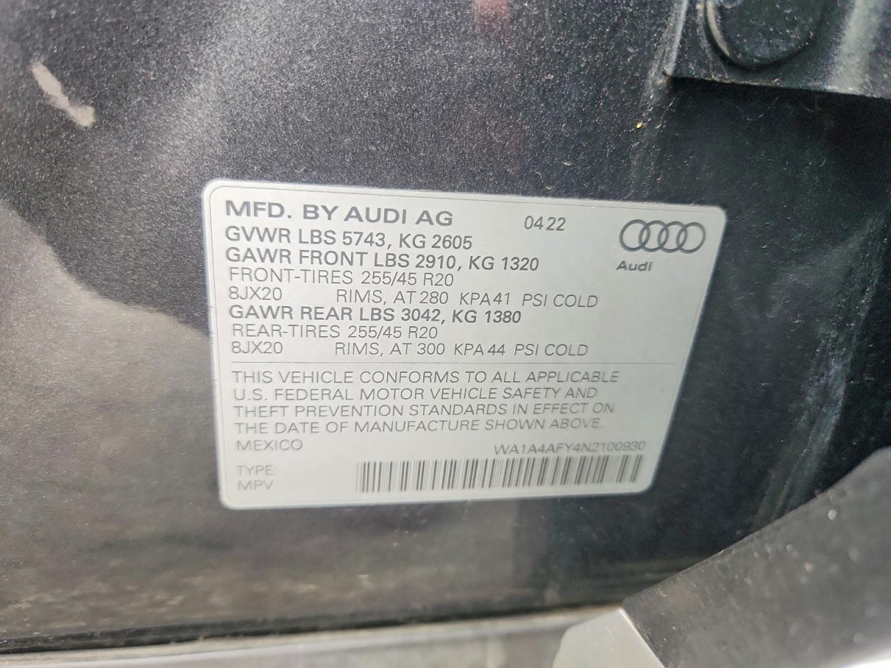 2022 Audi Sq5 Premium Gray vin: WA1A4AFY4N2100930